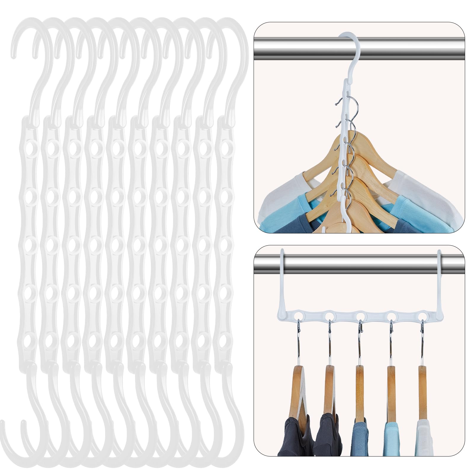 HOUSE DAY White Magic Space Saving Hangers  Premium Smart Hanger Hooks  Sturdy Cascading Hangers with 5 Holes for Heavy Clothes  Closet Organizers and Storage  College Dorm Room Essentials 10 Pack