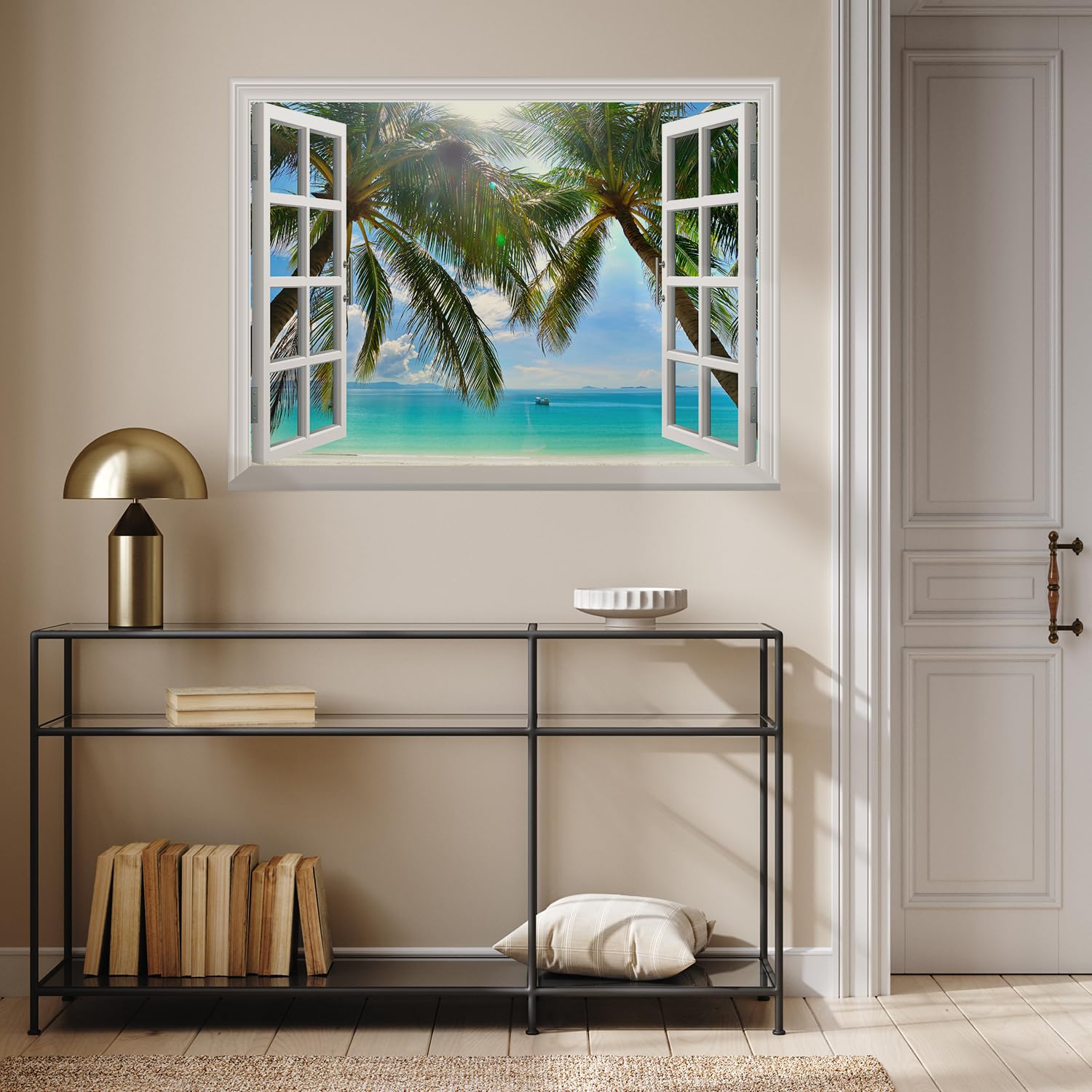 wall26 Removable Wall Sticker - Tropical Beach Mural 36"x48" - Vinyl Decor with Palm Trees - Model WMR2-104-36x48@9