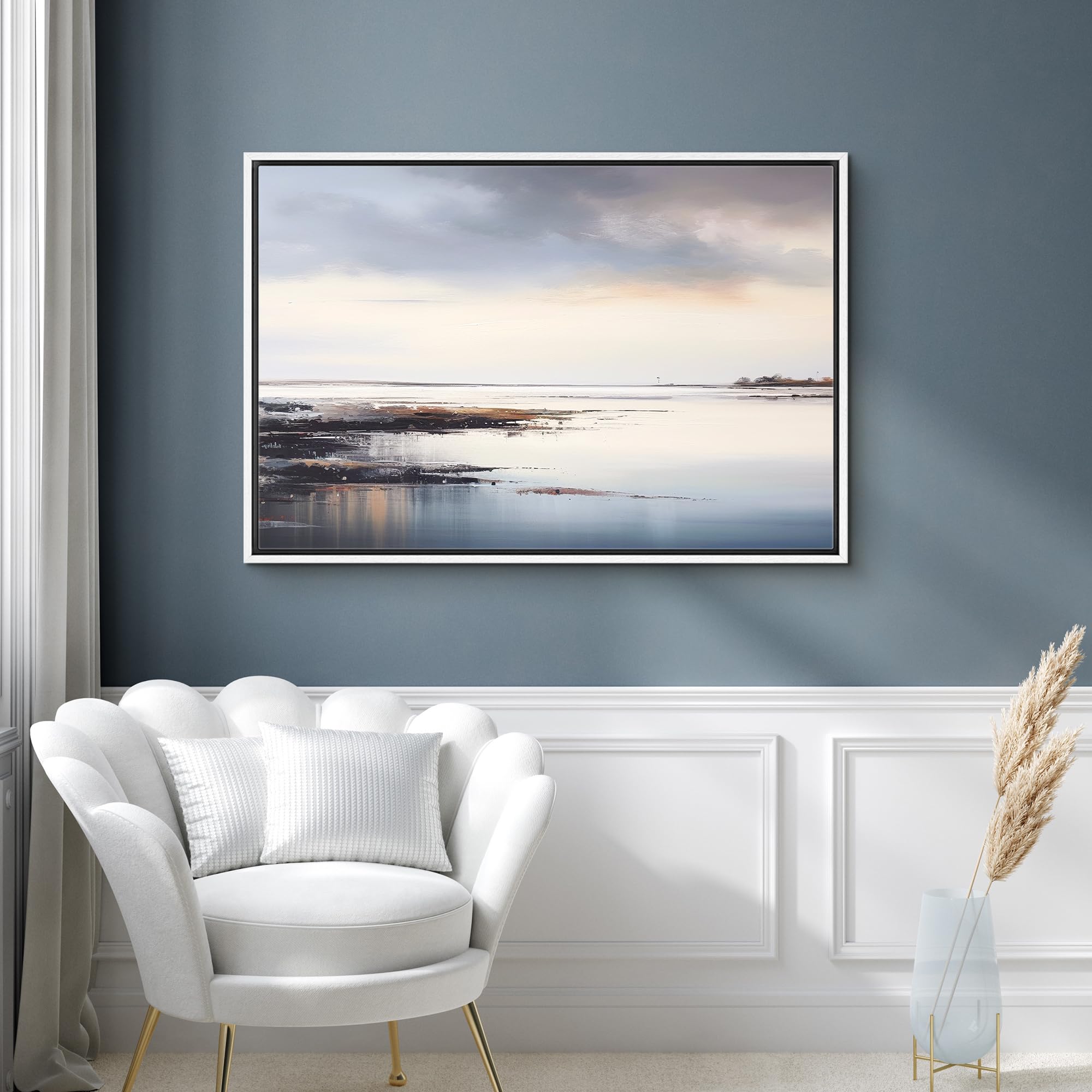 Signford Framed Canvas Print Wall Art Storm Cloud Pastel Lake Landscape Nature Wilderness Illustration Minimalism Decorative Col
