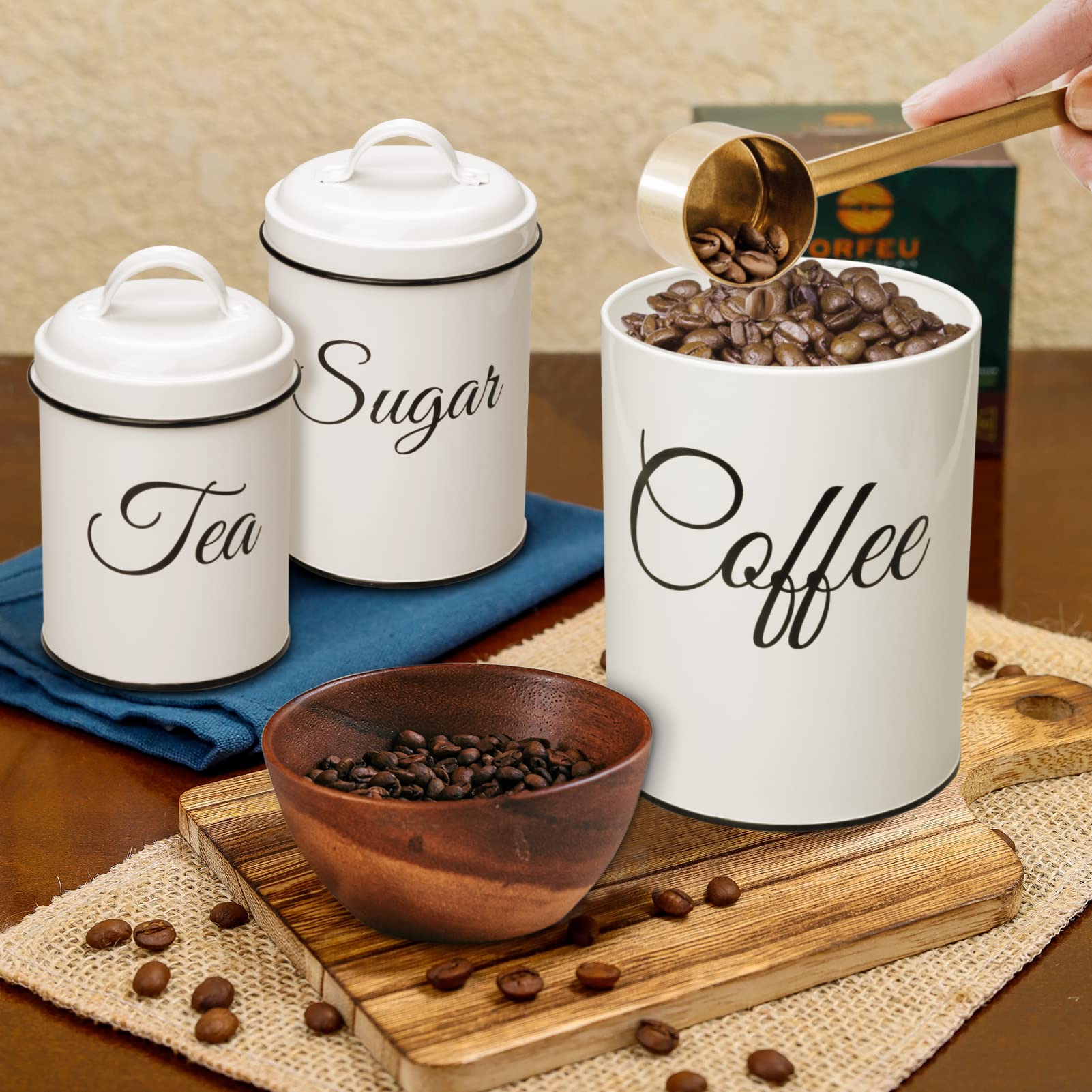 Canister Sets For Kitchen Counter, Kitchen Canisters Set Of 3, Airtight Countertop Flour And Sugar Containers, Coffee And Tea St
