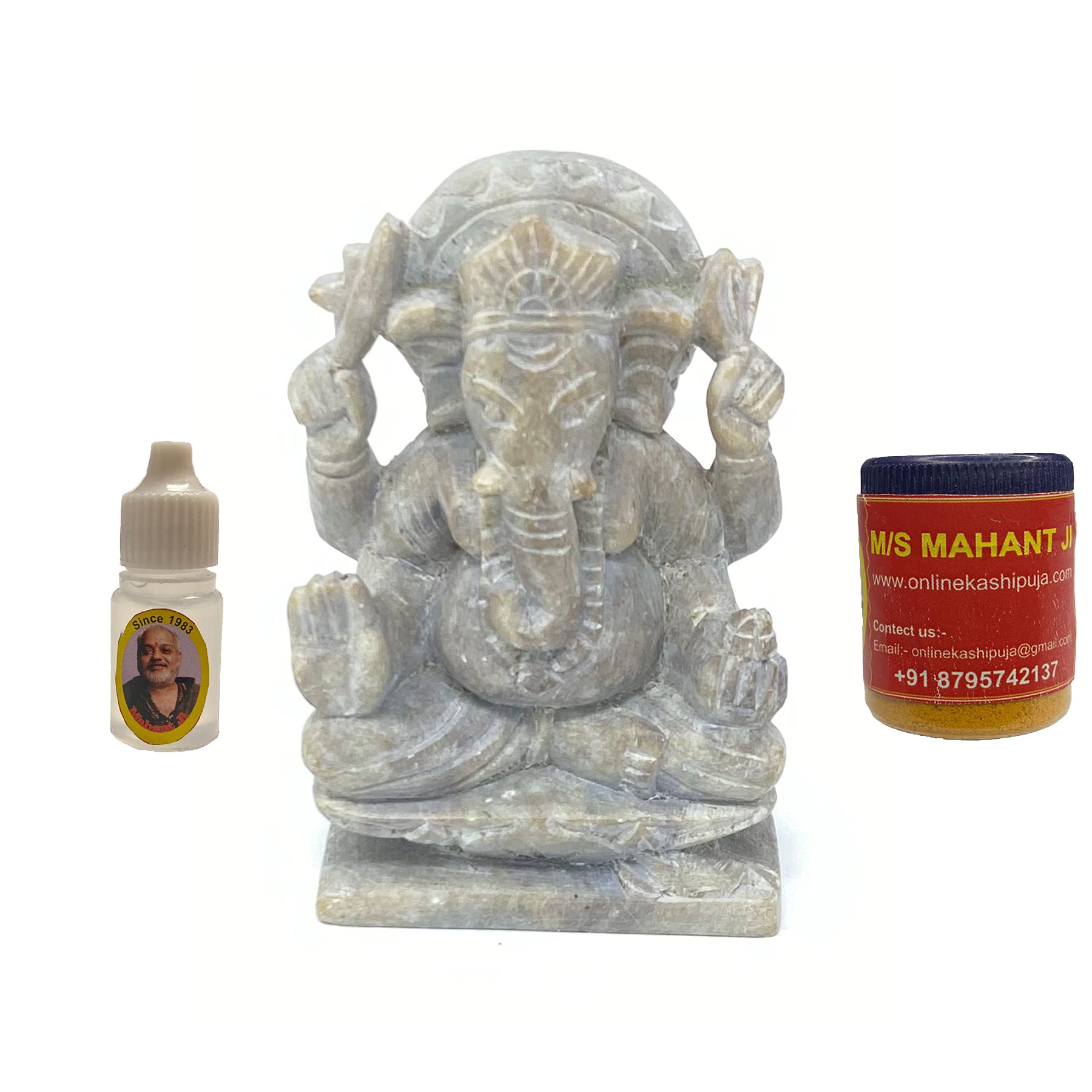 Mahant Ji Pure Siddha Marble Ganesha Idol Or Ganesh Ji Ki Murti Right Side Trunk With Gangajal And Chandan From Kashi (Weight 18