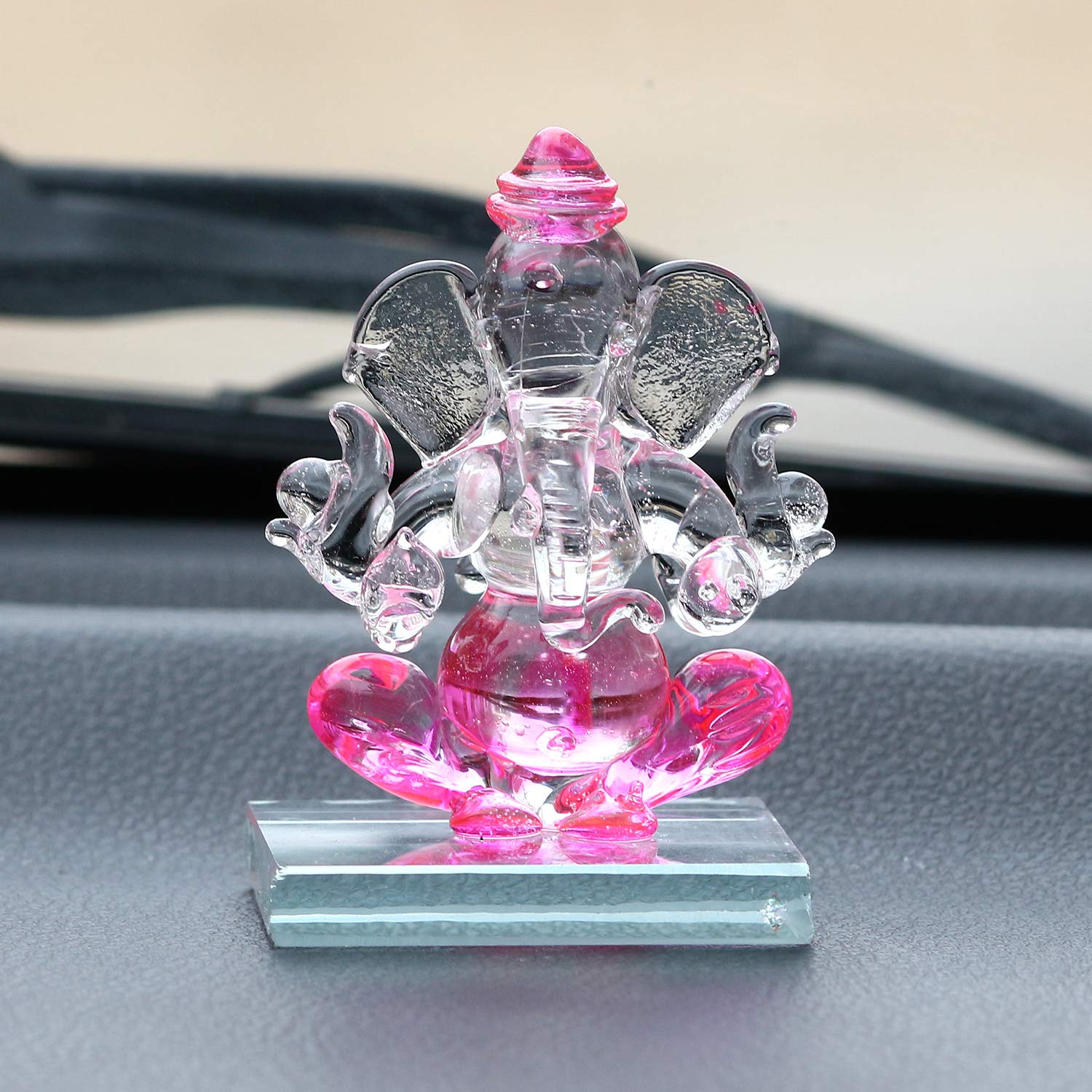 Ecraftindia Pink And Transparent Double Sided Crystal Car Ganesha Showpiece