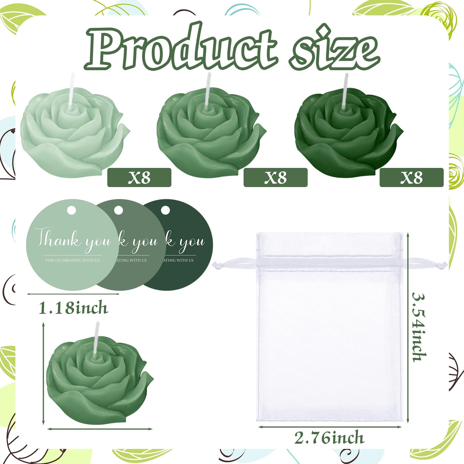 Treela 24 Set Flower Candles Wedding Favor for Guests Mini Sage Green Rose Shaped Tealight Candles for Return Gift Wedding Birth