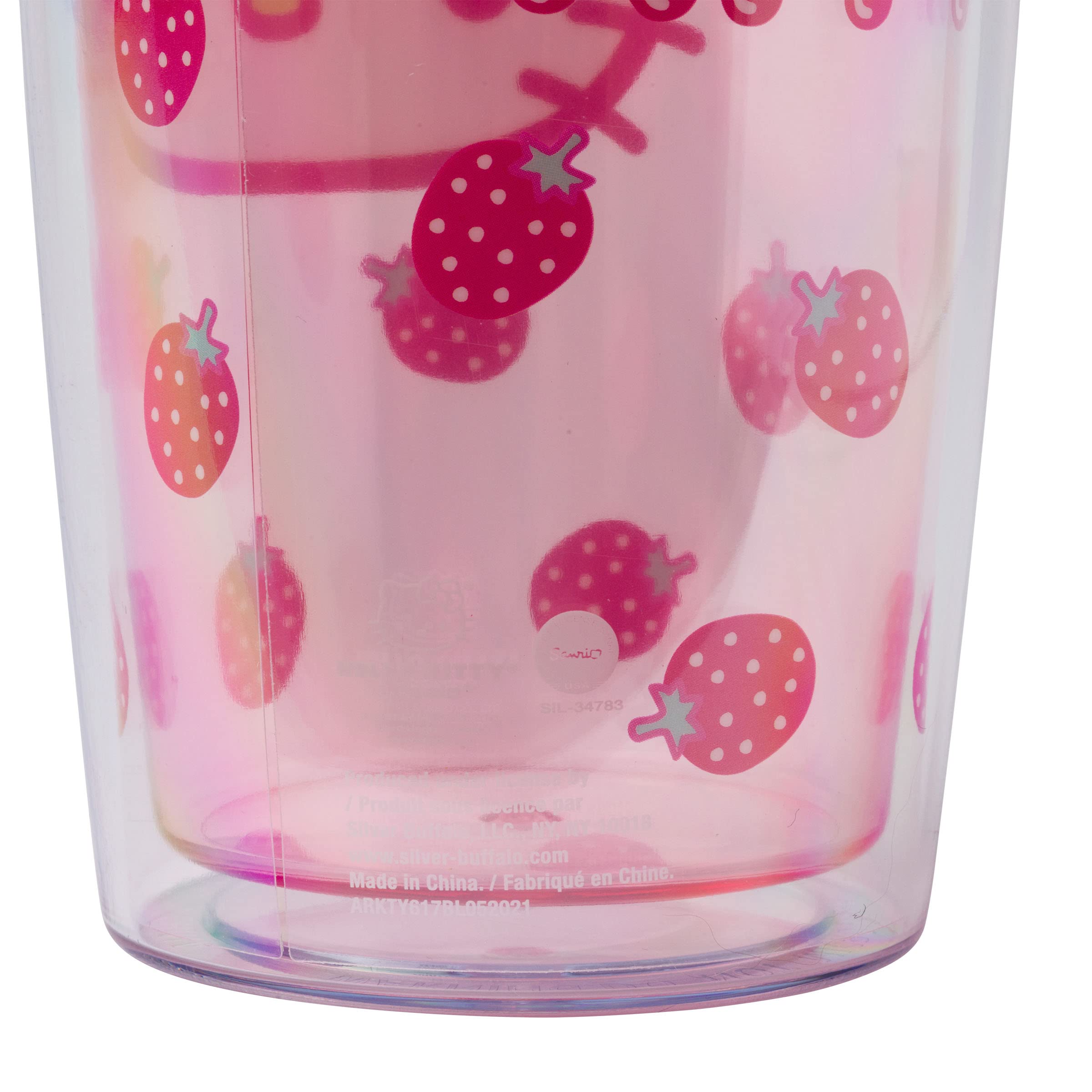 Silver Buffalo Hello Kitty Strawberry Face Double Wall Travel Tumbler W/Slide Close Lid, 20 Ounces