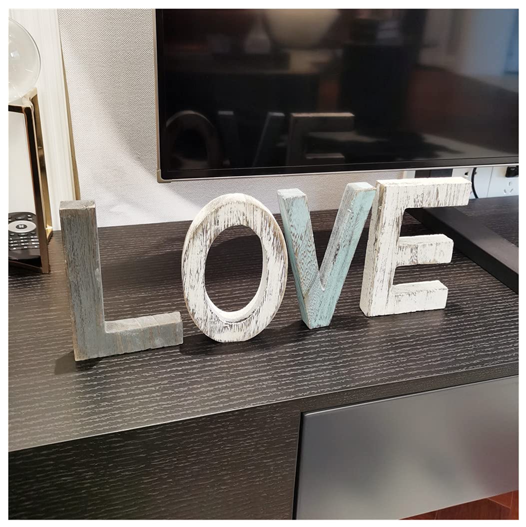 HoreZer Wooden Letter Table Top Freestanding Sign,Rustic Wood LOVE Sign,LOVE Signs for Home Decor,Freestanding Wooden Letters fo