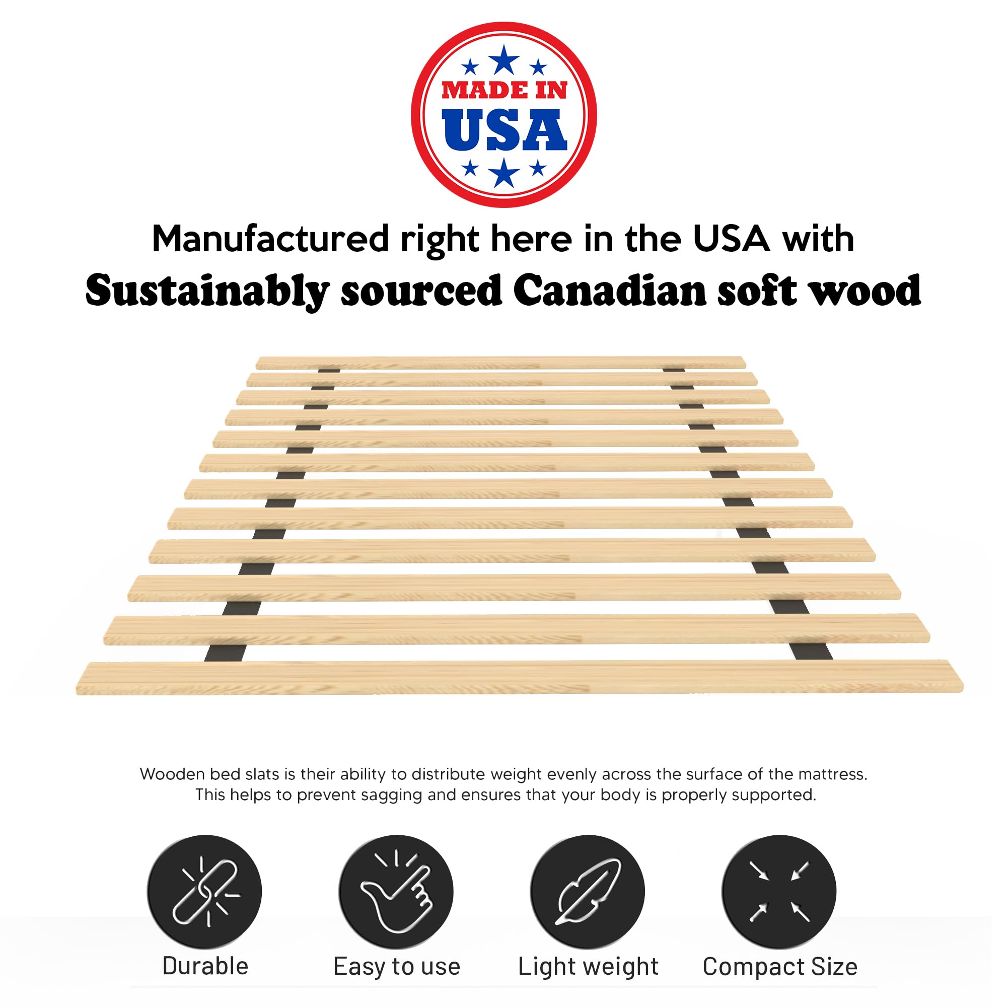 Continental Mattress, 0.68-Inch Heavy Duty Horizontal Wooden Bunkie Board/Bed Slats, Enhance Mattress Support, Full(54''), Beige