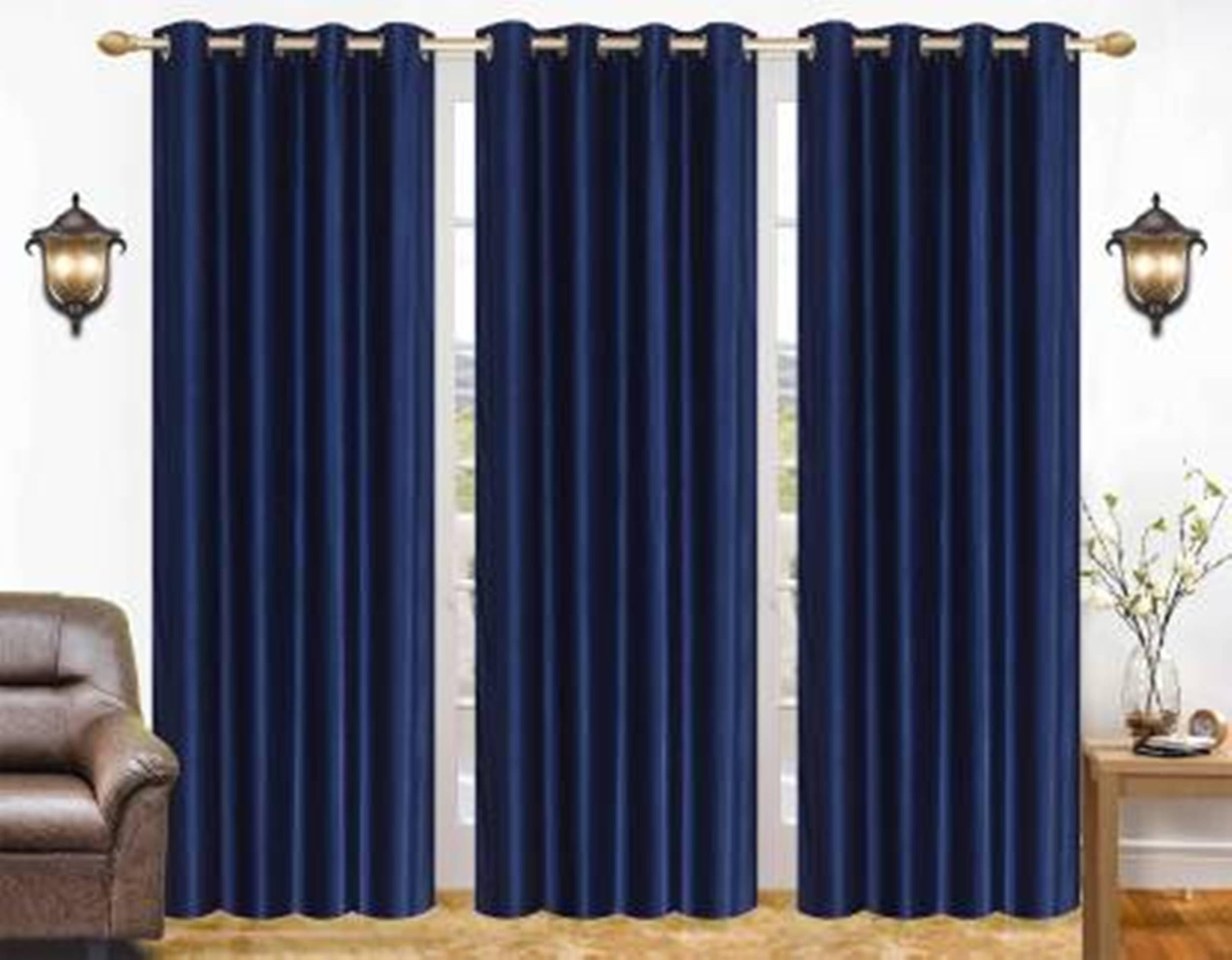 Galaxy Home Decor Solid Plain Curtains for Long Door 10 Feet, Pack of 3, Blue