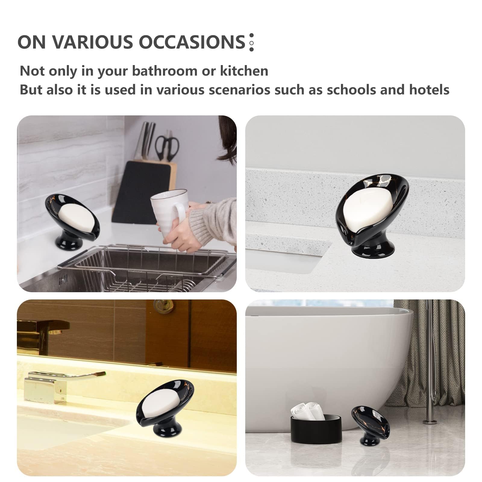 Soap Dish, Marble Soap Holder Self Draining Leaf Shape Soap Dishes, Ceramic Draining Soap Dish For Bathroom Shower, Easy To Clea