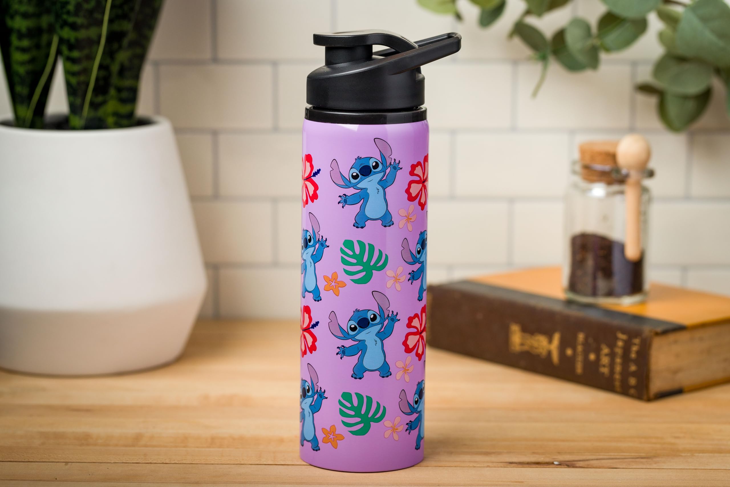 Silver Buffalo Disney Lilo And Stitch Tropical Sitting Stitch Double Walled Stainless Steel Water Bottle, 25 Ounces