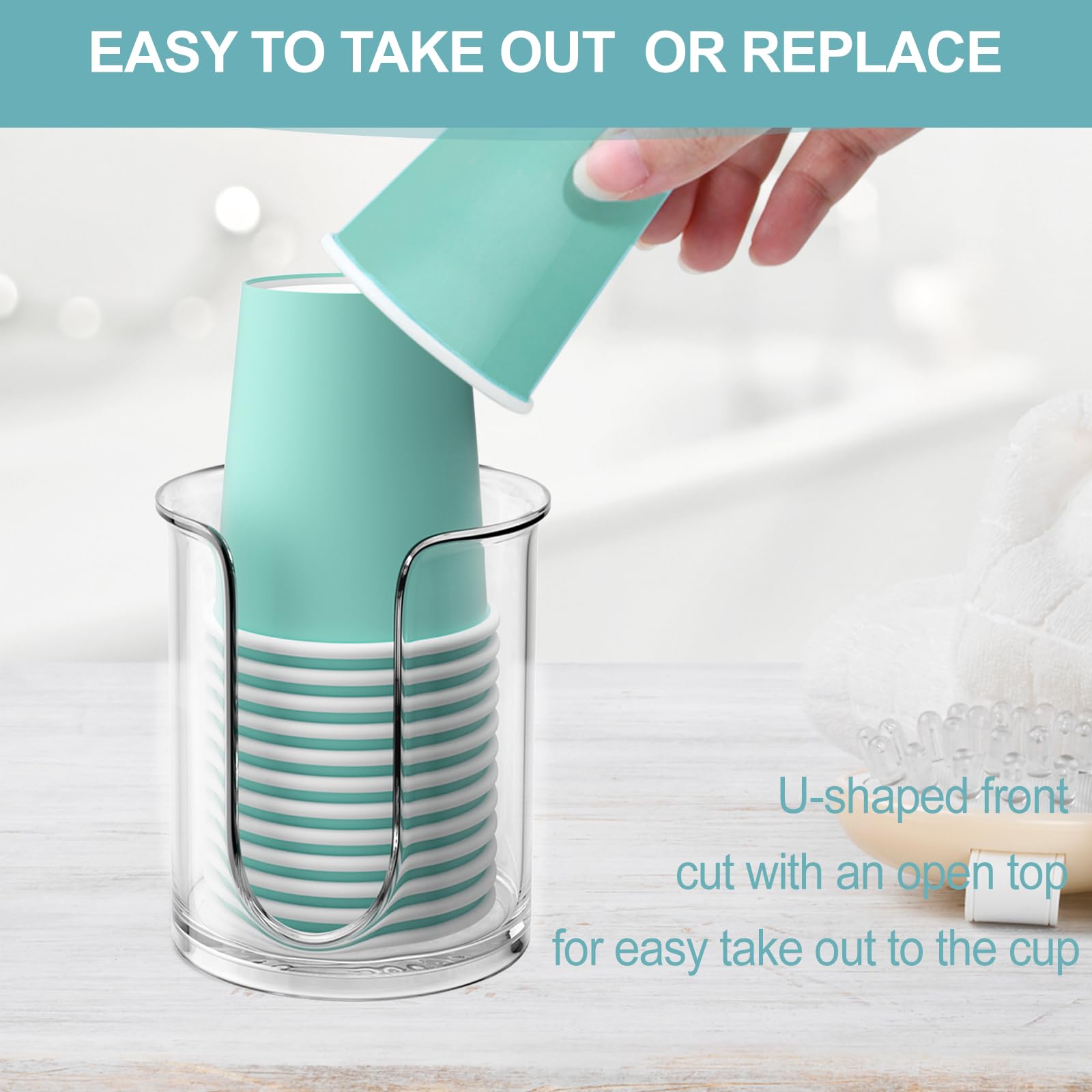 Bathroom Cup Dispenser 5 oz Countertop 2 Pack Mouthwash Cup Holder for Bathroom PC Small Disposable Cup Holder for 5oz Paper Cups and Mouthwash Cups