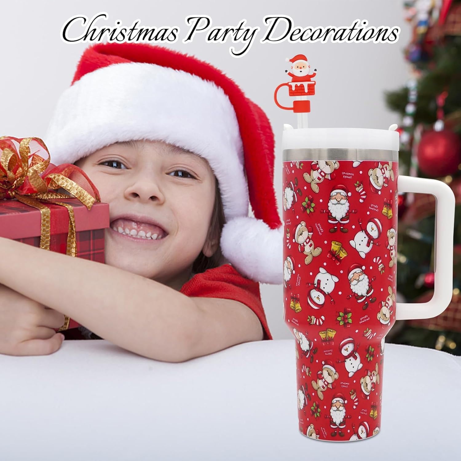 Haundry 6-Pack Christmas Straw Covers for Stanley Straws, 0.4 inch Stanley Straw Caps Compatible with 40 oz Stanley Tumbler with