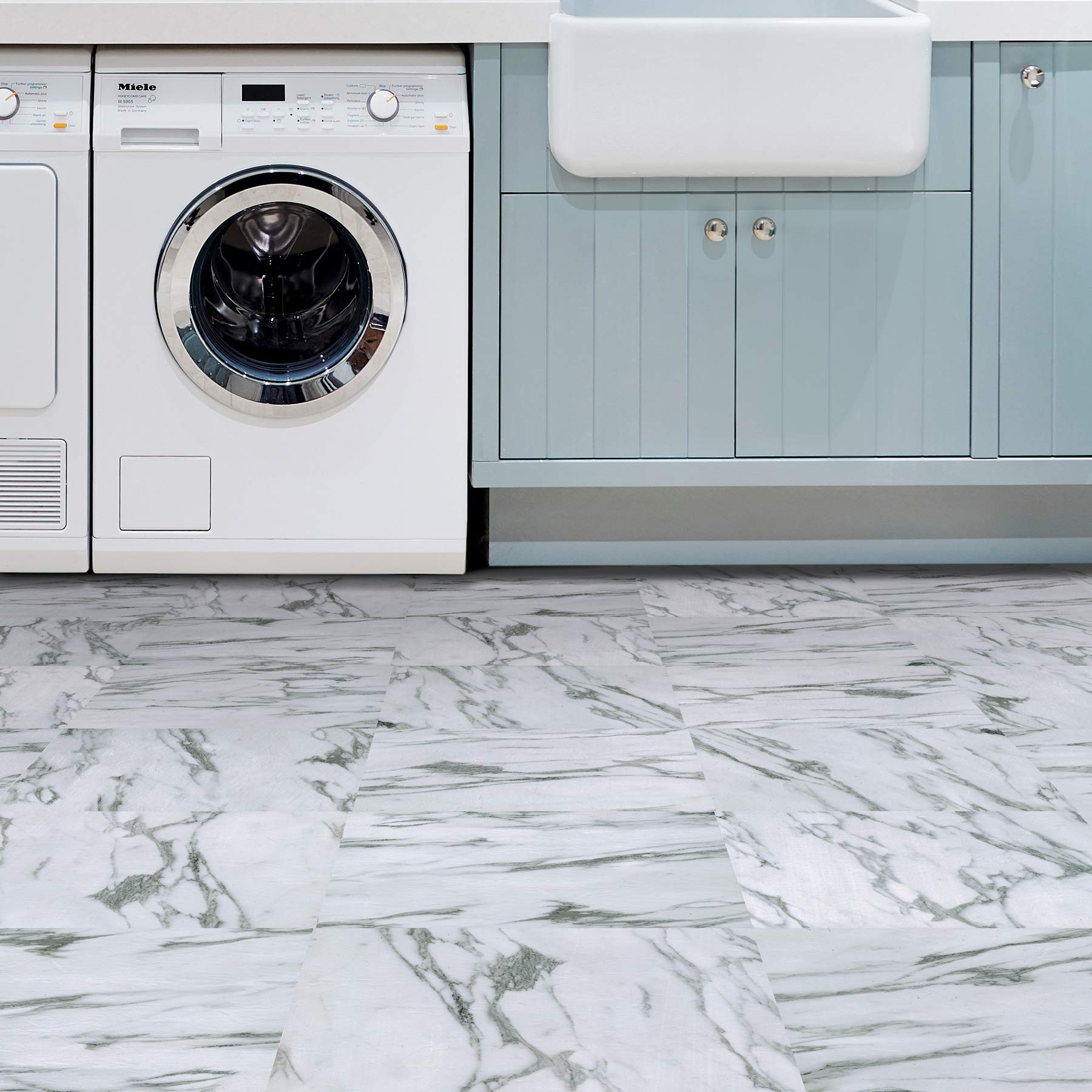 FloorPops FP3329 Opaline Peel Stick Floor Tiles  White & Off-White