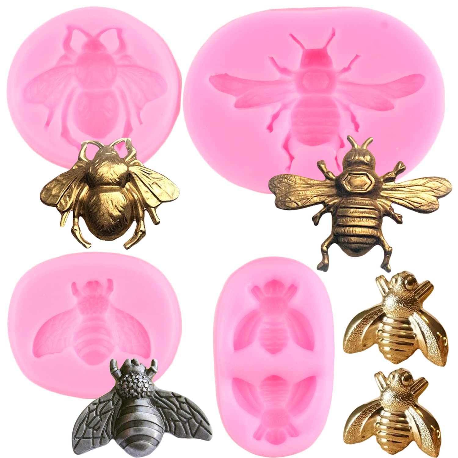 Mujiang Bumble Bee Silicone Fondant Molds For Cupcake Topper Cake Decorating Candy Chocolate Baking Set Of 4