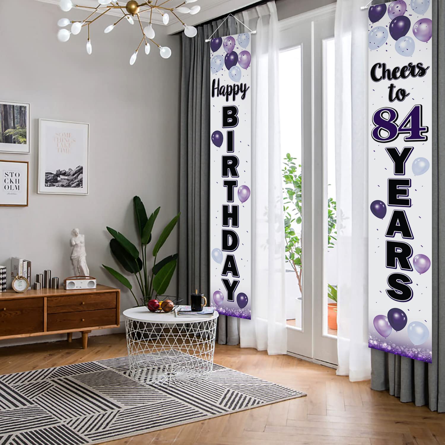Laskyer Happy 84Th Birthday Decorations,84Th Purple Balloon Birthday Theme Door Hanging Banner Sign,84 Years Old Bday Party Supp