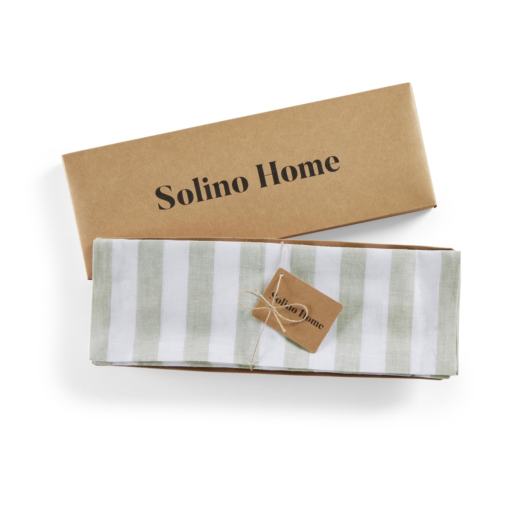 Solino Home Stripe Linen Placemats 19'' L X 14'' W Inch - 100% Pure Linen Sage And White Cloth Placemats Set Of 4 - Sorrento Str