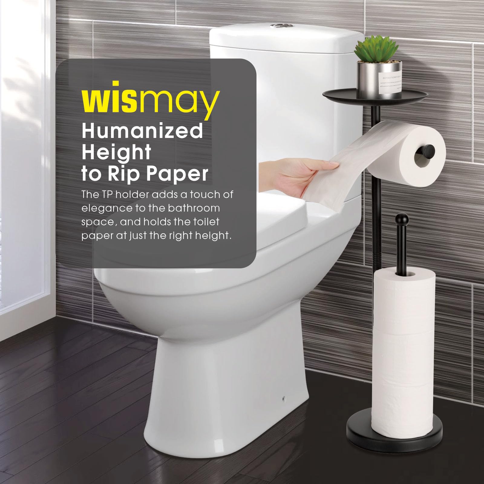 Standing Toilet Paper Holder With Phone Shelf, Holds 5 Rolls, Free Standing Tp Roll Holder For Bathroom, Practical Shelf On Top