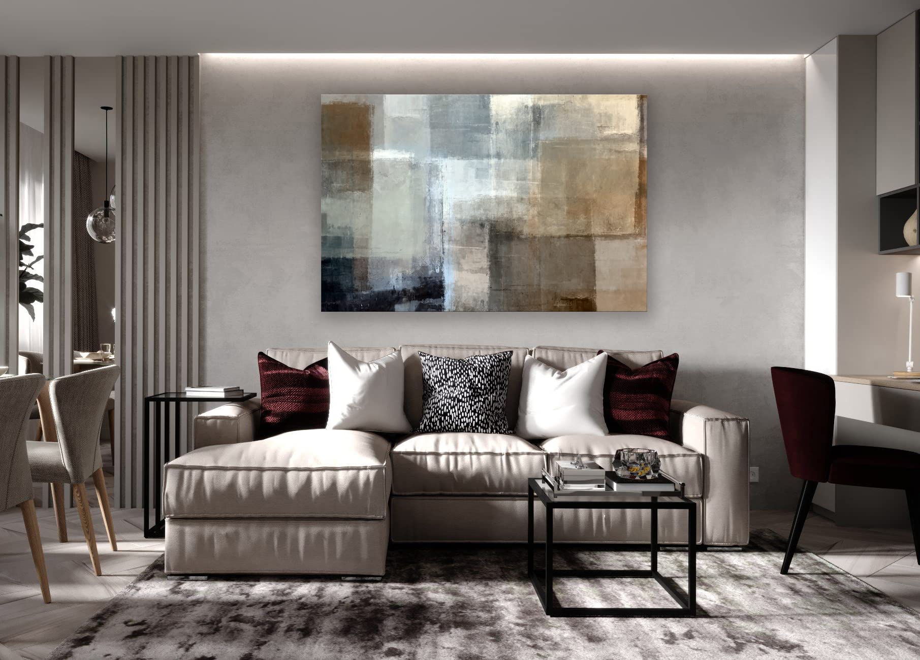 A61269 Canvas Prints Abstract Wall Art Print Paintings Grey and Brown Stretched Canvas Wooden Framed for living Room Bedroom and Office Home Decor Artwork XLarge 24x36inch