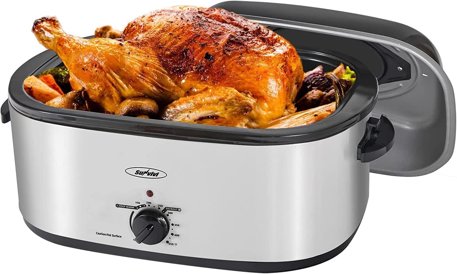 Sunvivi Electric Roaster, 18 Quart Roasting Oven with Self-Basting Lid Removable Pan, Turkey Roaster Oven with 150 to 450F Tempe
