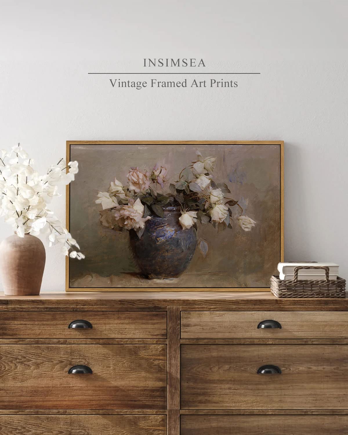 InSimSea Canvas Wall Art Vintage Room Decor Large Artwork for Wall Roses Floral Paintings Framed Wall Art Prints for Office Kitchen Bathroom Decor 16x24in/40x60cm