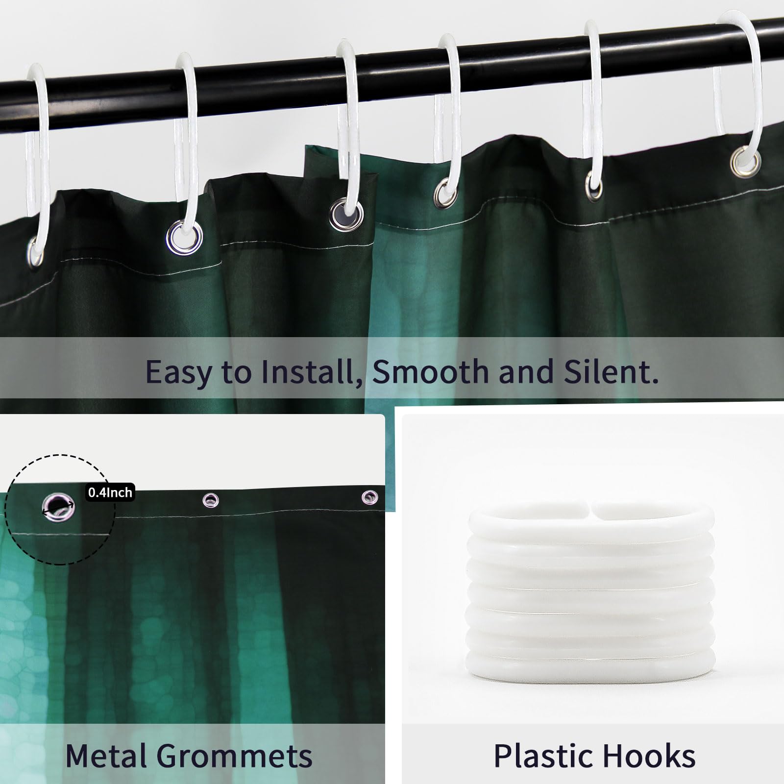 Gibelle Teal Shower Curtain, Cool Glass Texture Ombre Turquoise Shower Curtain, Abstract Modern Waterproof Fabric Bathroom Showe