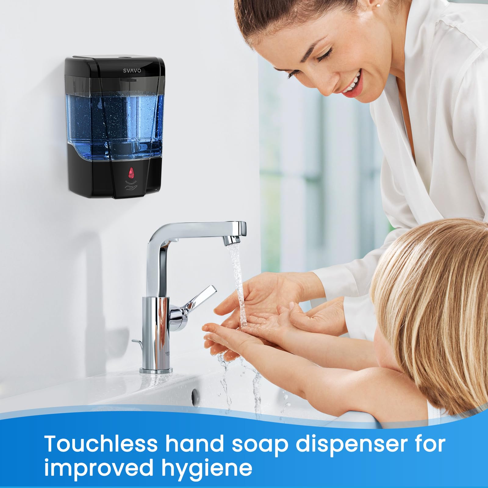 Svavo Automatic Soap Dispenser Wall-Mounted, Hand Soap Dispenser Touchless Electric Sensor Pump Battery Operated For Office Home