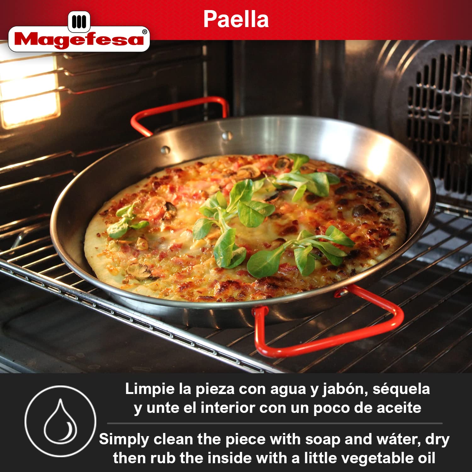 Magefesa Carbon - Paella Pan 9 In - 23 Cm And 1 Servings, Made In Carbon Steel, With Dimples For Greater Resistance And Lightnes