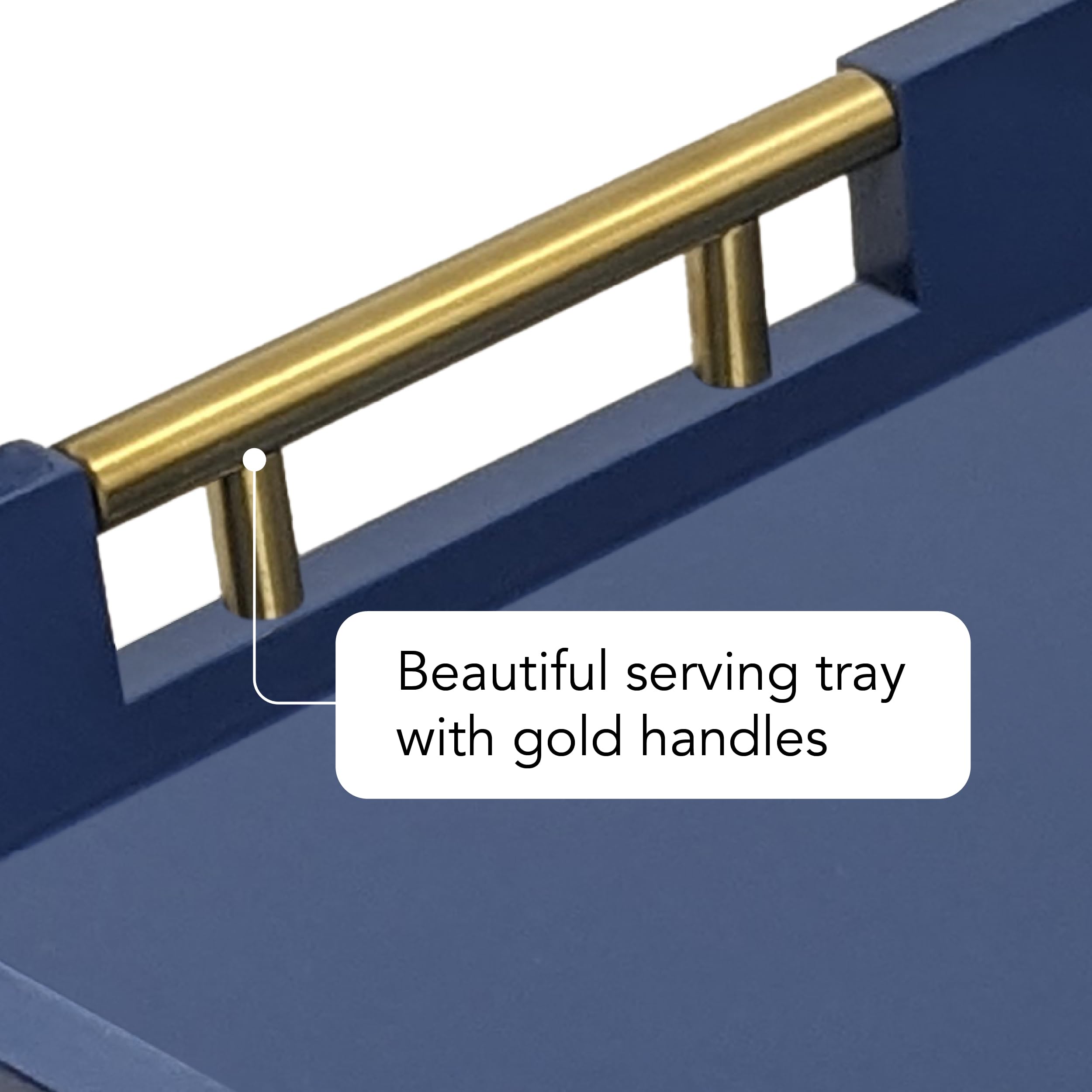 15.75'' X 11.75'' Decorative Rectangle Navy Blue Serving Tray With Handles Includes 4 Matching Coasters, Ottoman Tray - Tea And