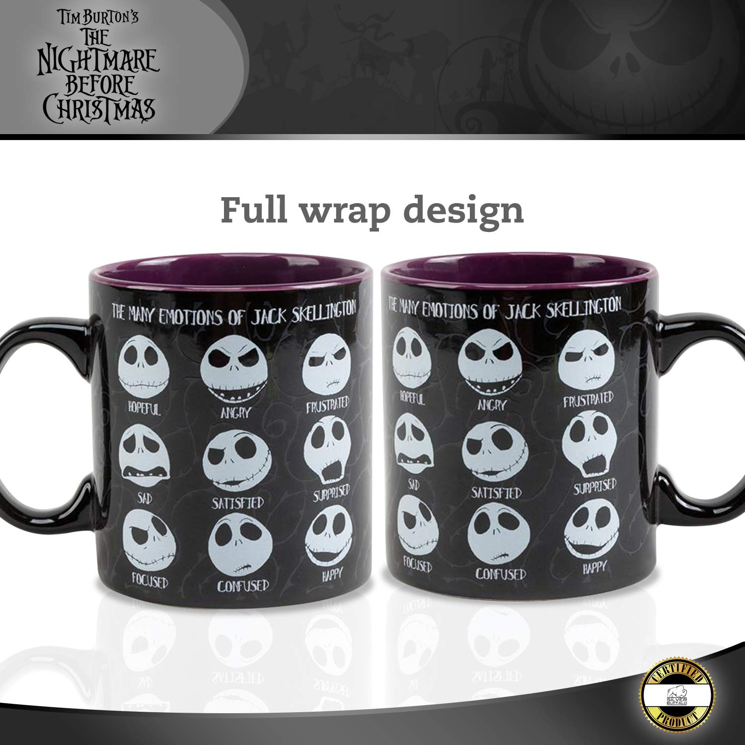 Silver Buffalo Disney Nightmare Before Christmas Jack Emotions Ceramic Mug, 20 Ounces