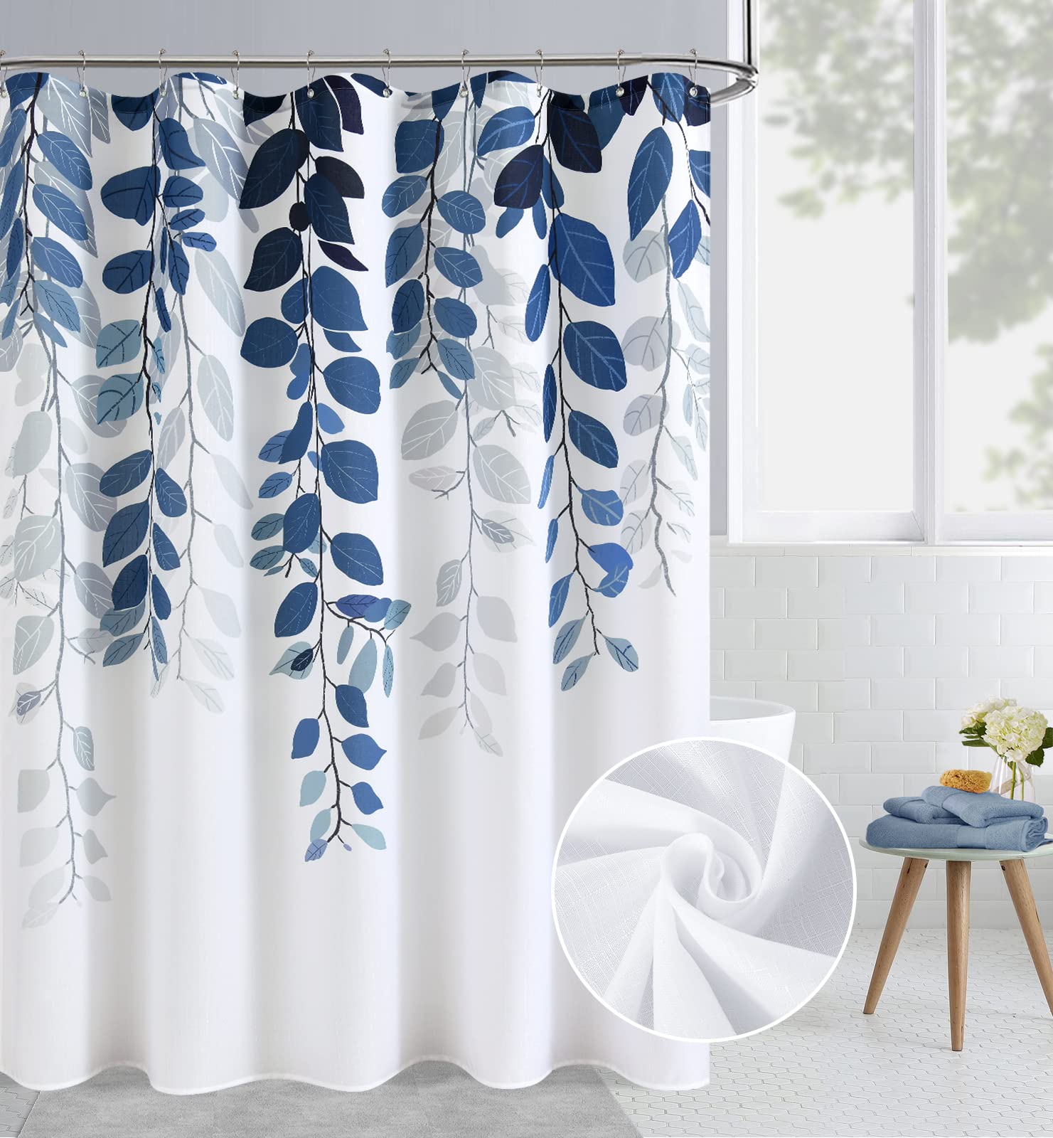 Blue Short Shower Curtain 60X72 Inch Eucalyptus Cloth Shower Curtain For Bathroom Blue Shower Stall Curtain Set Natural Bathroom