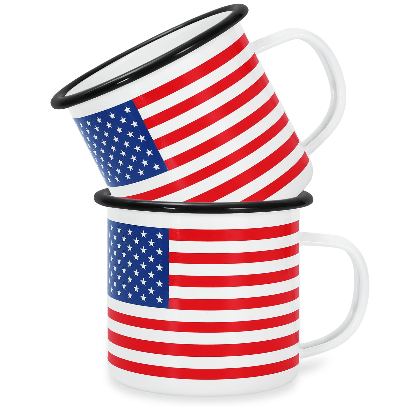 FYSUIMU 2 Pcs Patriotic Mugs 4th of July American Flag Enamel Coffee Cups 12 Oz Drinking Mug Gifts for Independence Day Home Par