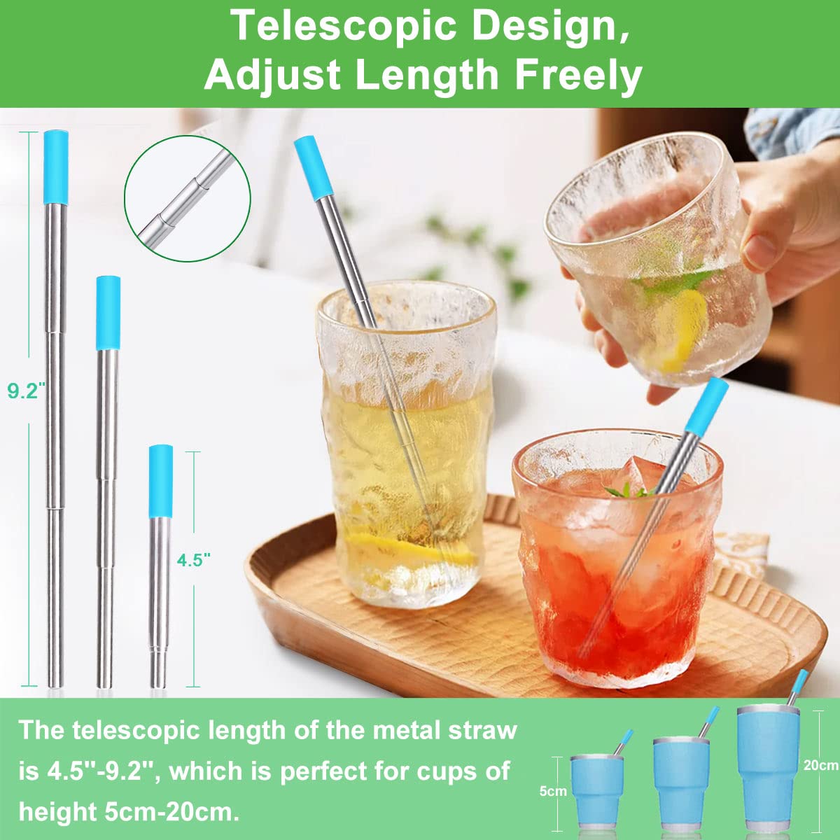 Kynup 4Packs Reusable Straws  Metal Straw with Silicon Pcs  Travel Drinking Straws with Metal Case  Keychain  Cleaning Brushes  Perfect for Travel  Gifts (20 PCS) Black+Silver+ Rose Gold+Turquoise