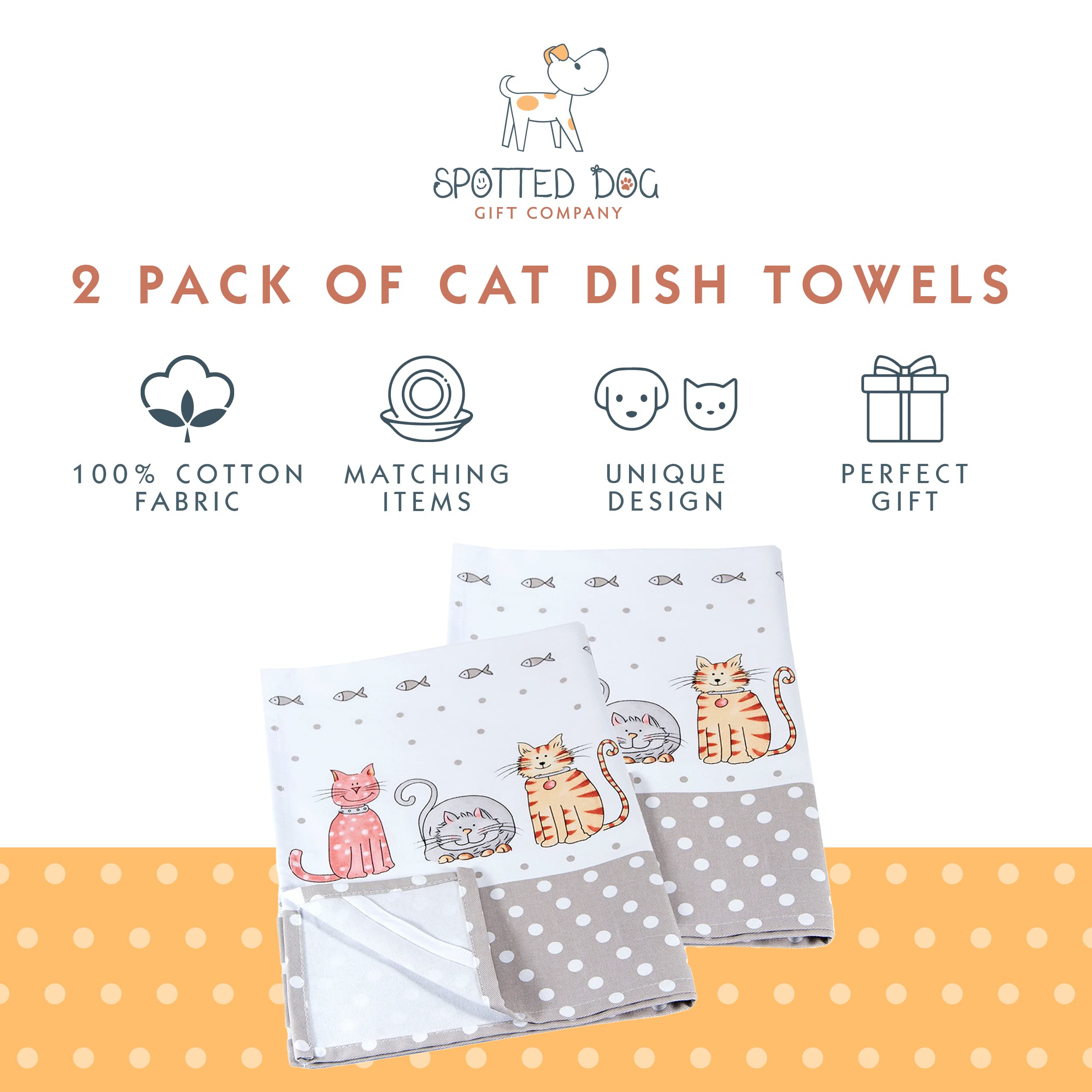Spotted Dog Gift Company Cat Kitchen Towels, Dish Towels For Drying, Tea Towels, Happy Cats Themed Decorative Kitchenware Kitche