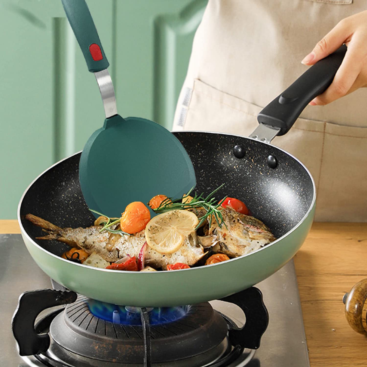 Tenta Kitchen Silicone Turner Spatula Non-Stick Cookware Safe Wide Pancake Spatula For Cooking And Baking- 600F Heat Resistant R