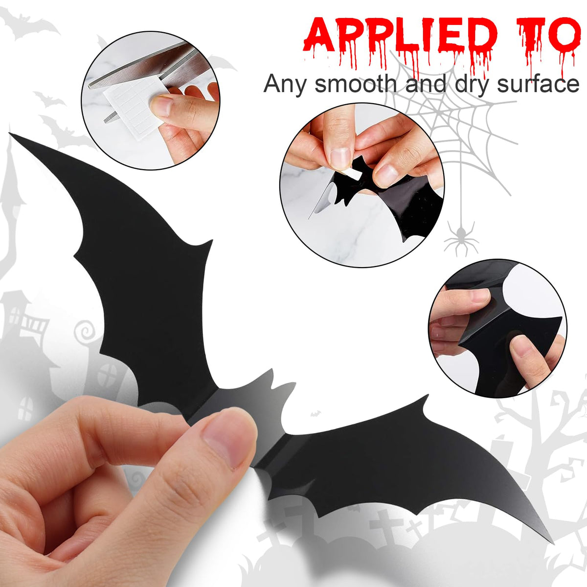 Big Size Bat Wall Decor Stickers, 124Pcs Indoor Large Bats Halloween D ...