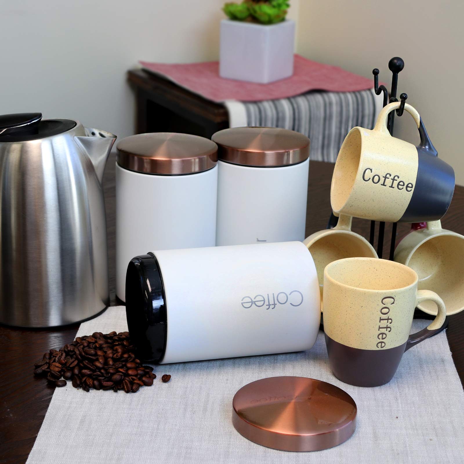 Megachef Essential Kitchen Storage 3 Piece Sugar, Coffee And Tea Canister Set In Matte White