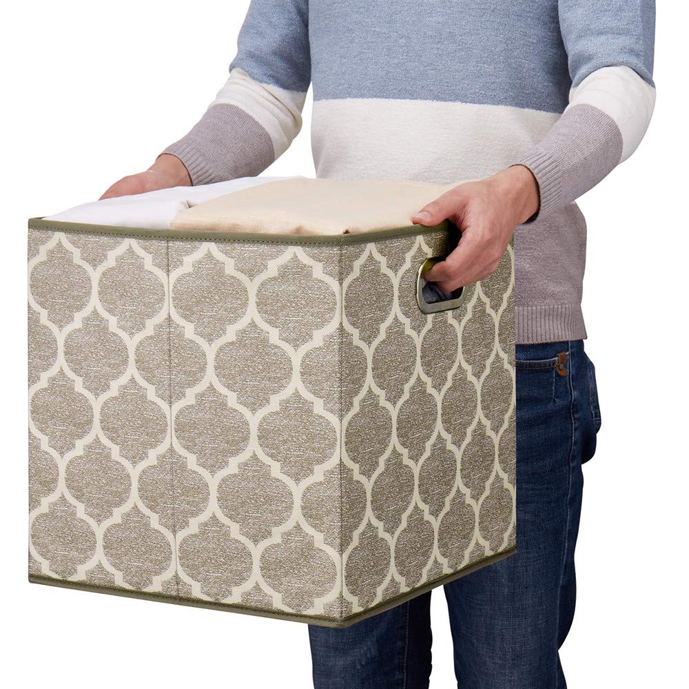Storage Cubes Bins Fabric 13X13 Inch Brown Storage Boxes Foldable Storage Baskets Printed Cloth Collasible Storage Inserts Cube
