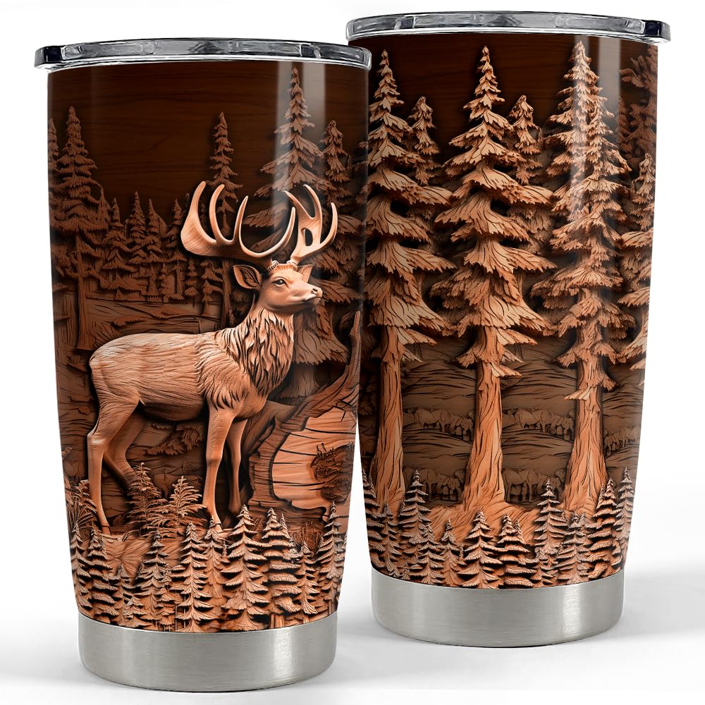 SANDJEST Deer Tumbler 20oz Stainless Steel Insulated Tumblers Coffee Travel Mug Cup Deer Gifts for Men Gift for Birthday Christm