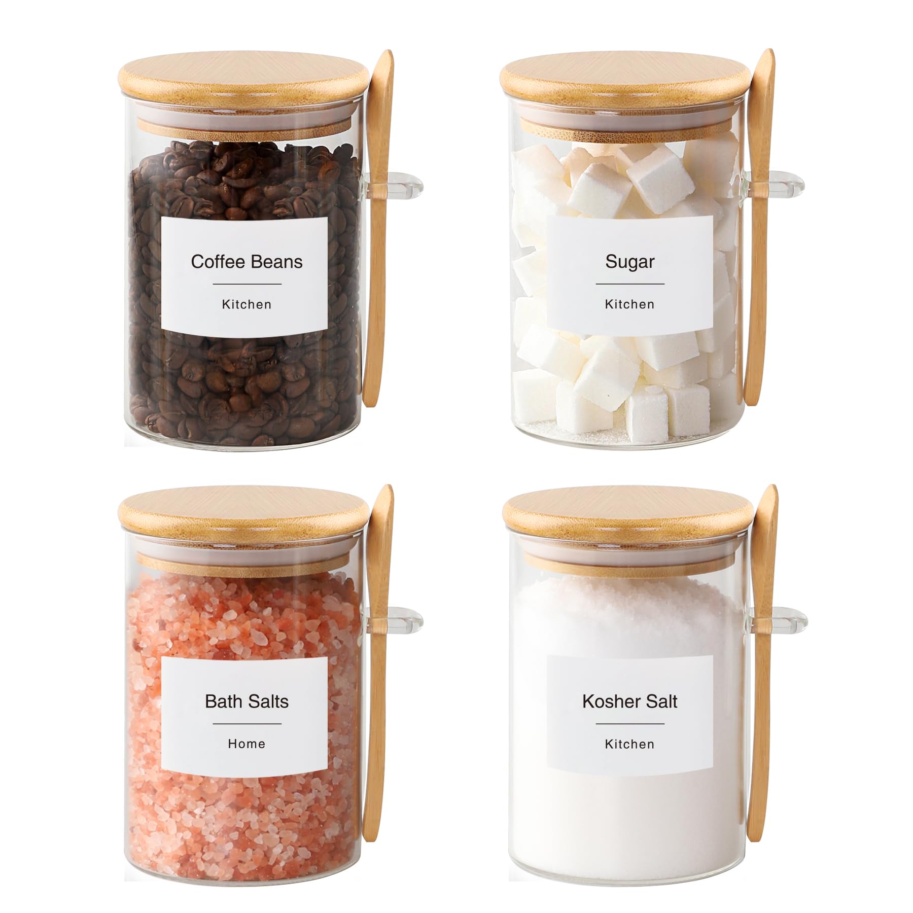 TIPGO Sugar Jar Bath Salt Container  17 oz Glass Jar with Bamboo Lid and Spoon, Sugar Cube Holder and Canister for Countertop, 