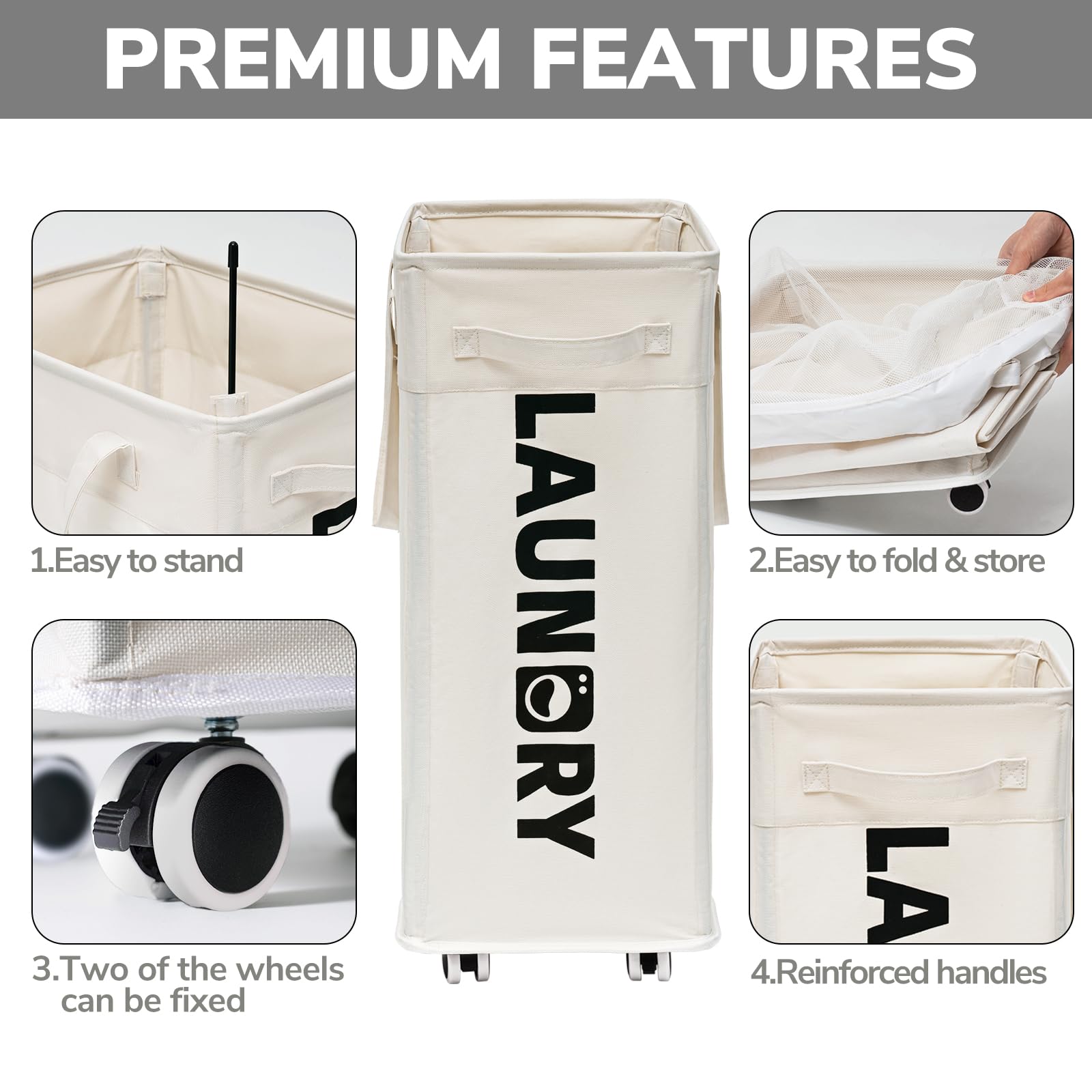 Goodpick Laundry Hamper With Wheels, 75L Collapsible Laundry Basket, Clothes Laundry Basket With Removable Wash Bag For Bedroom,