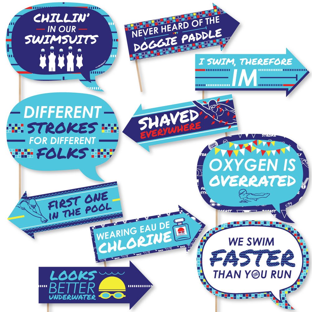 Big Dot Of Happiness Funny Making Waves - Swim Team - Swimming Party Or Birthday Party Photo Booth Props Kit - 10 Piece