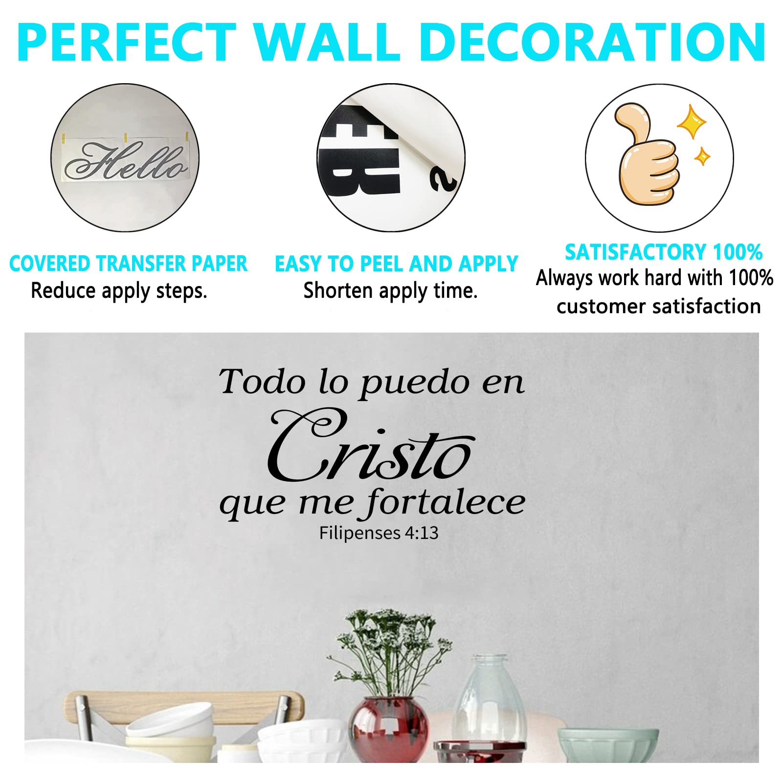 AnFigure Mensajes Cristianos En Espa?l para Pared  Bible Verse Wall Decals  Faith Church Prayer Positive Quotes Home Art Decor Vinyl Stickers Spanish Todo Lo Puedo En Cristo Que Me Fortalece 28''x16''