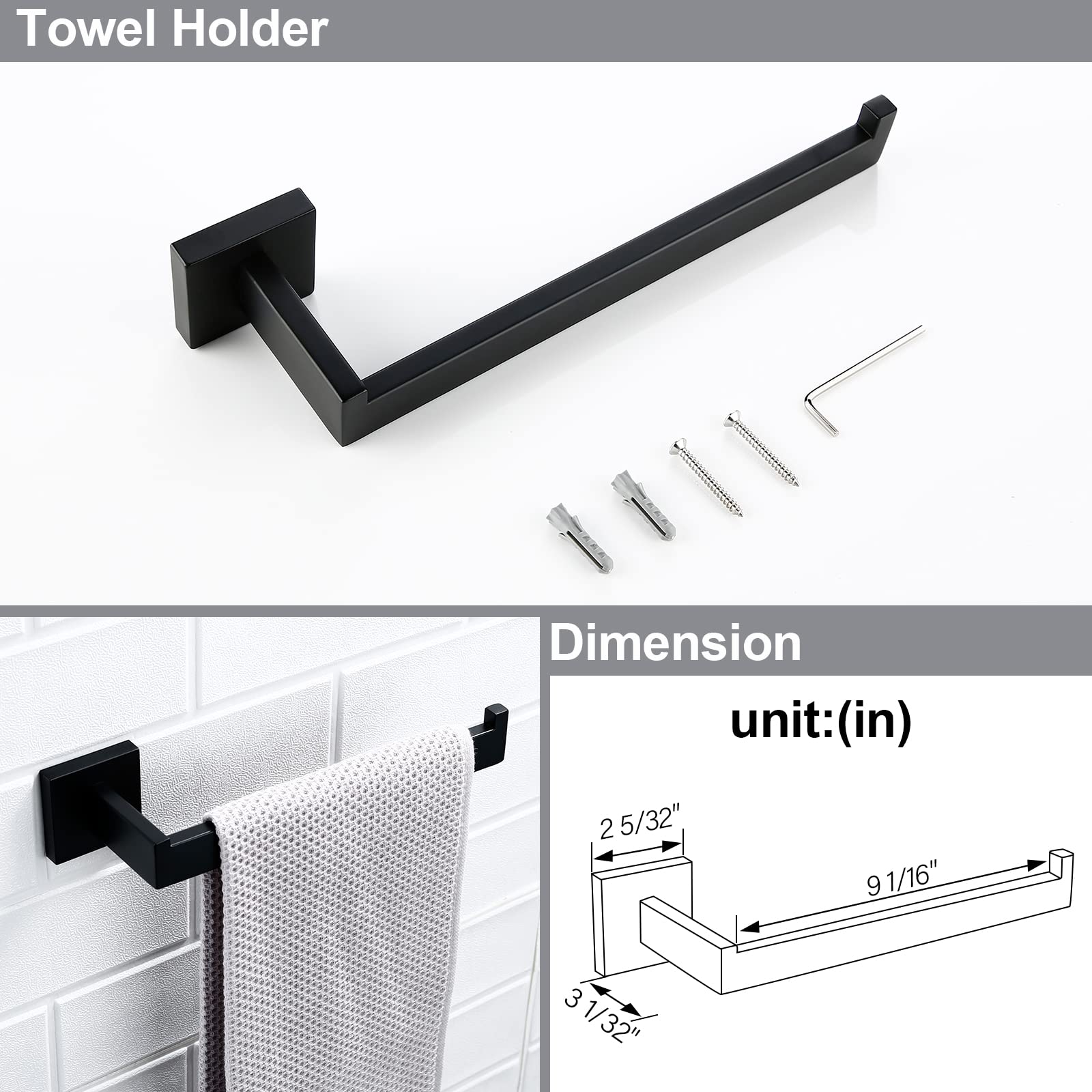 Bagnolux Matte Black Bathroom Accessories Set 4 Pieces, Bathroom Towel Holder Set Stainless Steel, Black Towel Bar Towel Racks F