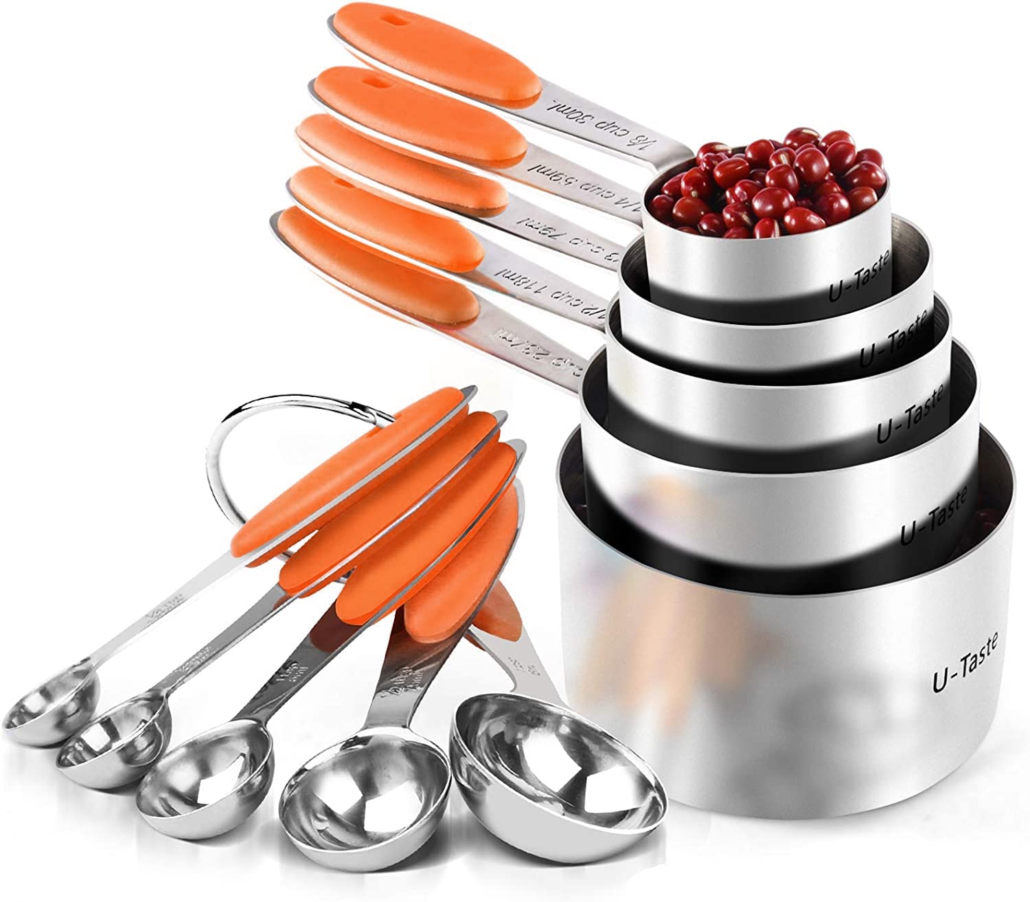 Measuring Cups : U-Taste 18/8 Stainless Steel Measuring Cups And Spoons Set Of 10 Piece, Upgraded Thickness Handle(Orange)