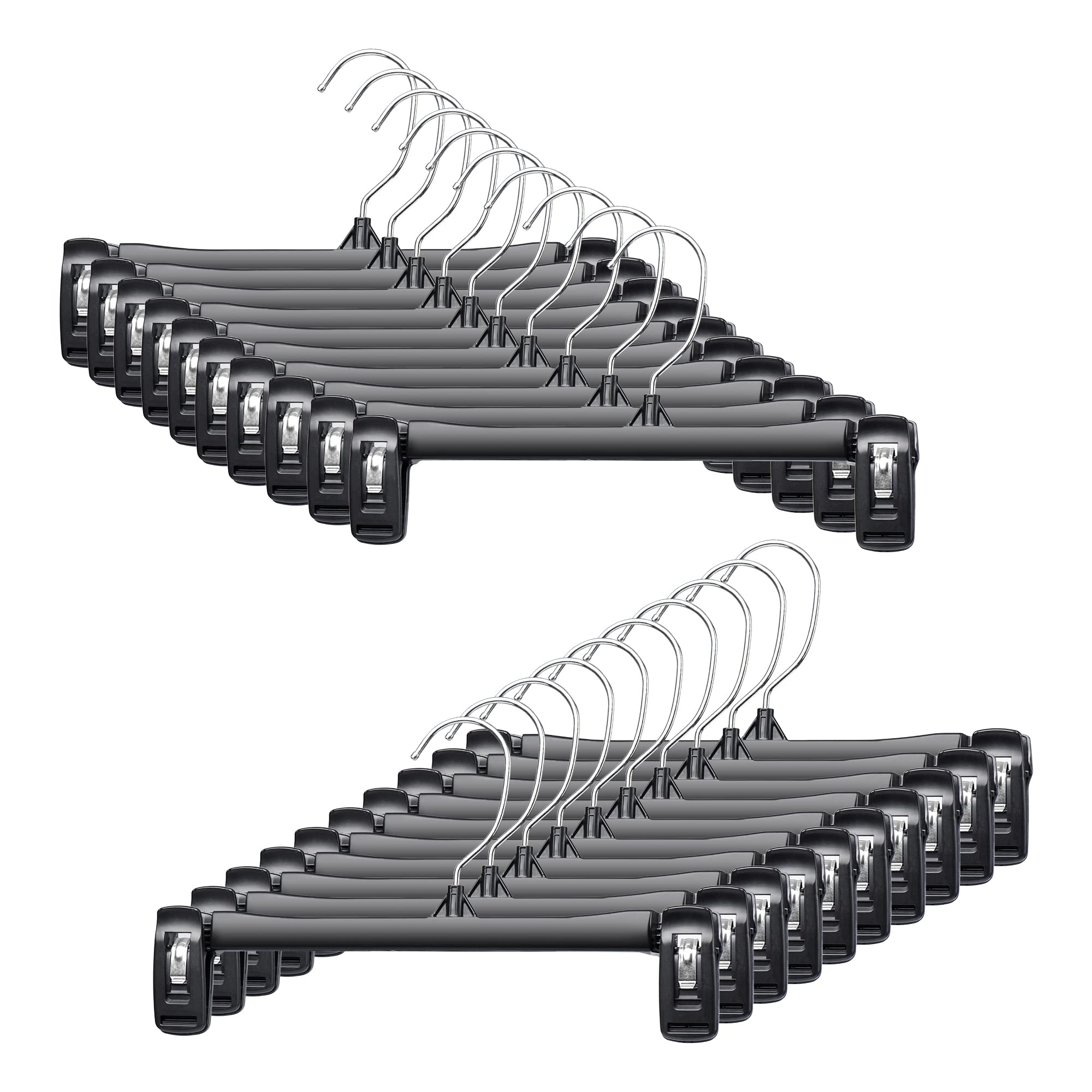 House Day Black Pants Hangers 50 Pack, 10 Inch Skirt Hangers With Non-Slip Big Clips And 360    Swivel Hook, Heavy Duty Slim Pla