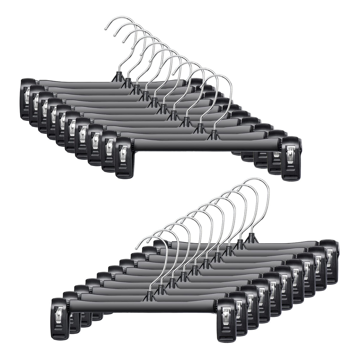 House Day Black Pants Hangers 50 Pack, 10 Inch Skirt Hangers With Non-Slip Big Clips And 360    Swivel Hook, Heavy Duty Slim Pla