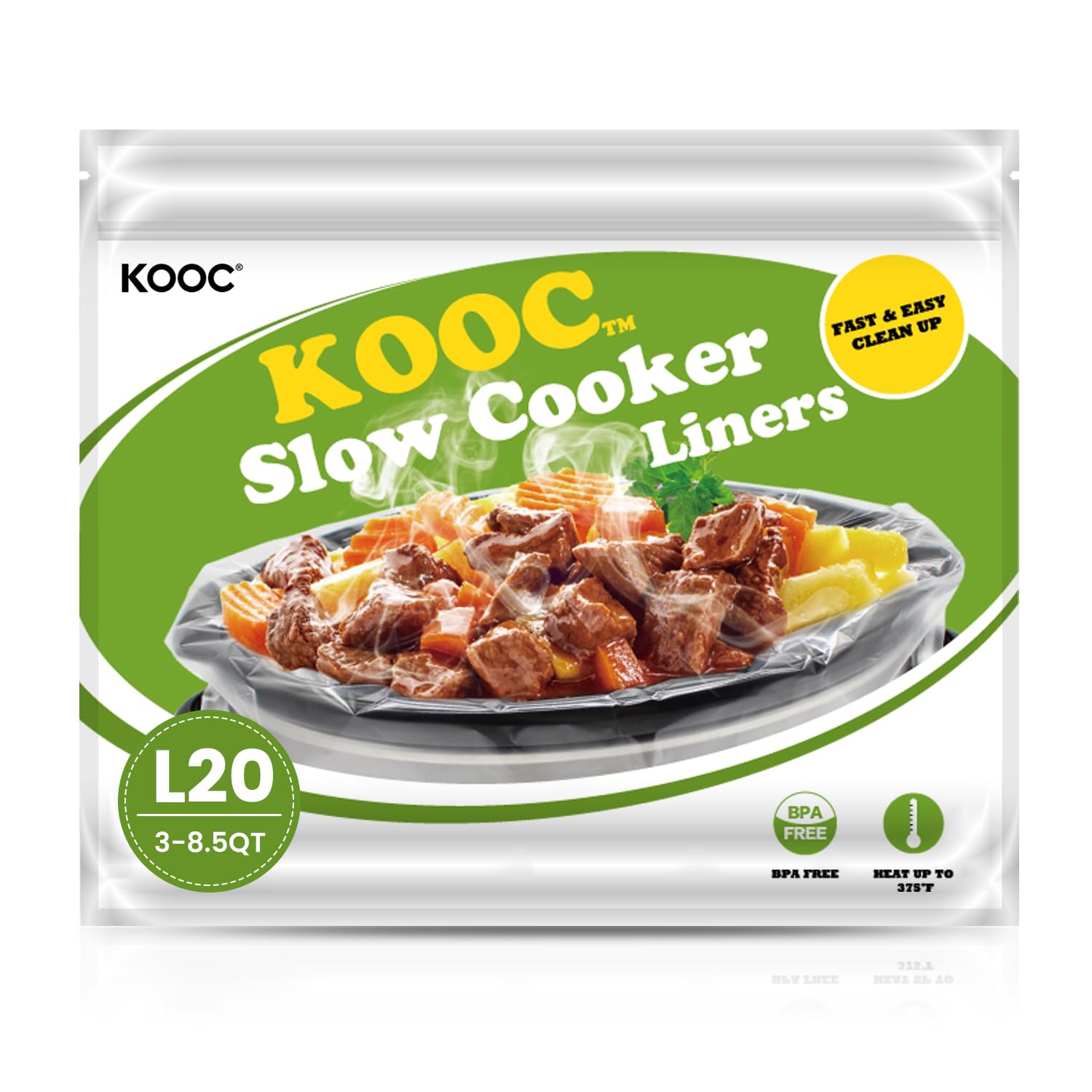 [NEW]KOOC Premium Slow Cooker Liners and Cooking Bags  Large Size Fits 4QT to 8.5QT Pot  13''x 21''   2 Packs (20 Counts)  Equipped with Fresh Locking Seal Design  Suitable for Oval & Round Pot  BPA Free