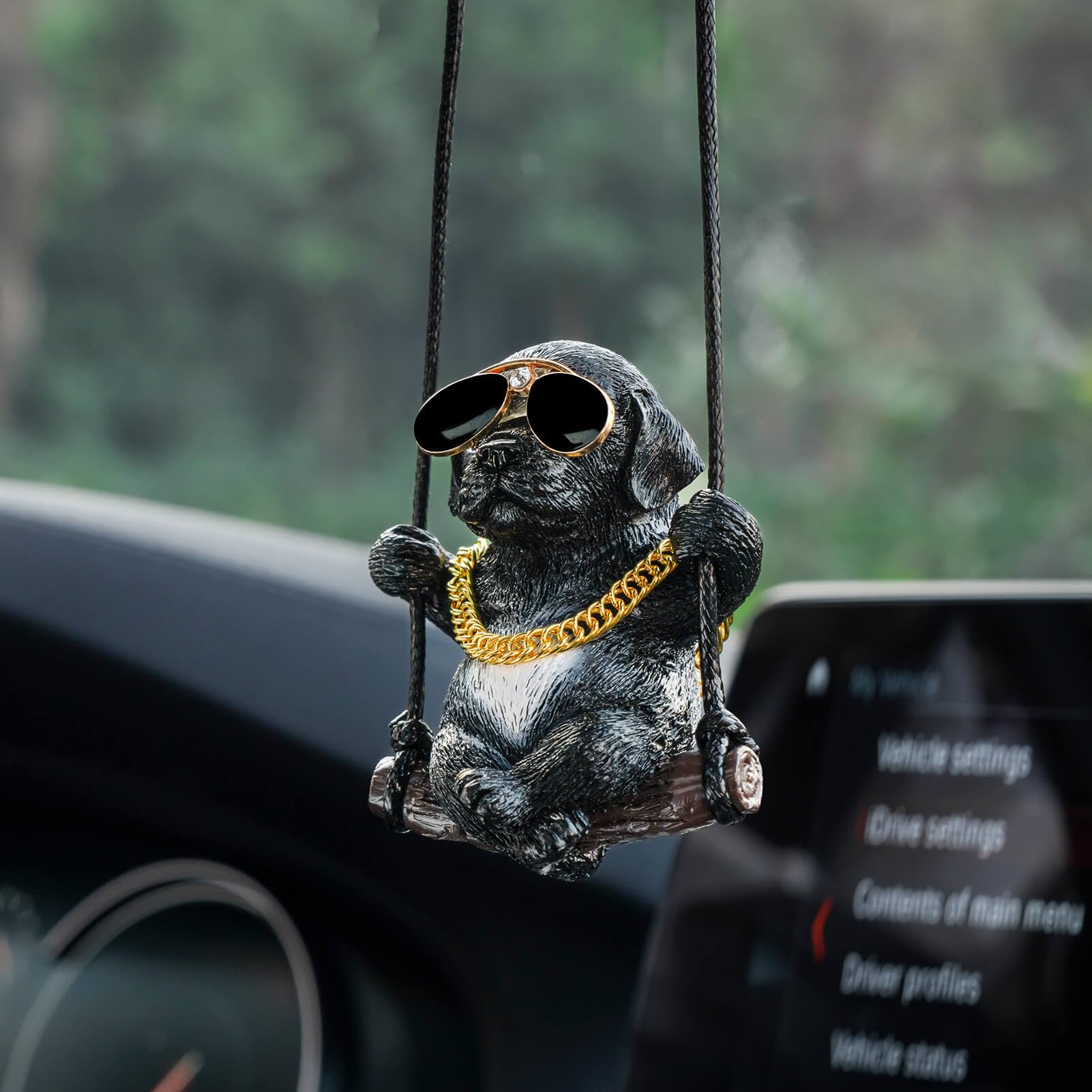 Floruit Labrador Retriever Car Mirror Hanging Accessories Cute Swinging Dog Rear View Mirror Accessories for Men & Women (Black)