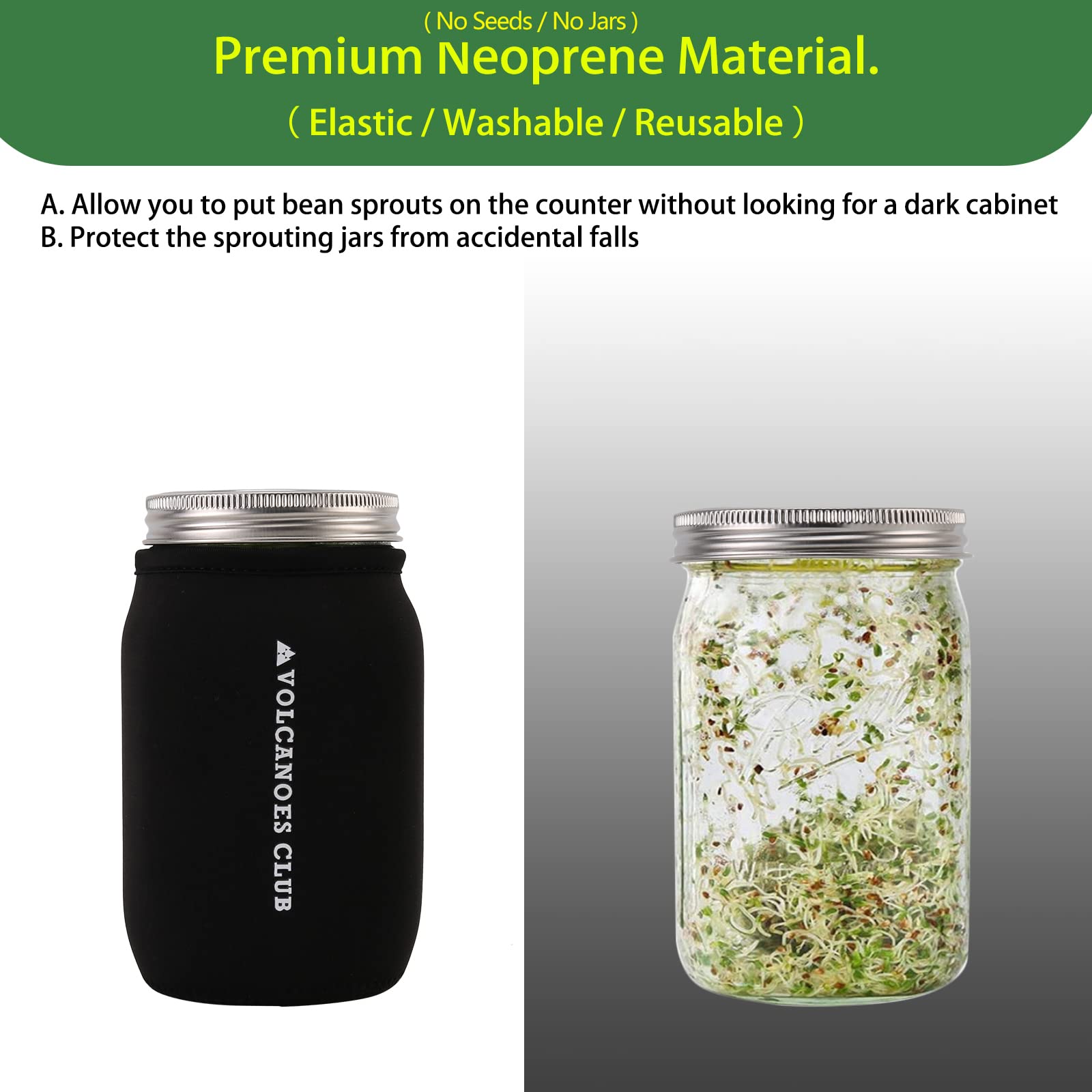 Volcanoes Club Sprouting Lids Growing Kit - 316 Stainless Steel Sprouting Lids For 86Mm Wide Mouth Mason Jar With Stands & Black