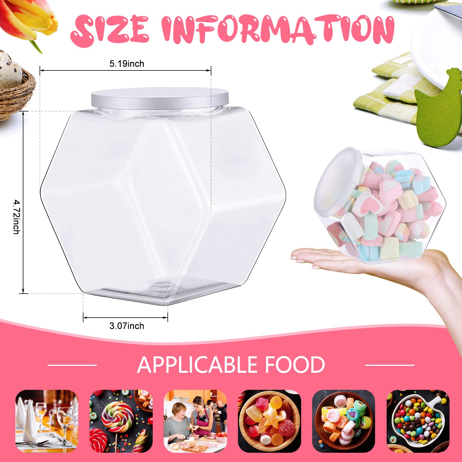 Yahenda 8 Pcs Hexagon Plastic Jars Cookie Jars With Airtight Lids Clear Candy Jar Wide Round Mouth Snacks Dog Food Candy Contain