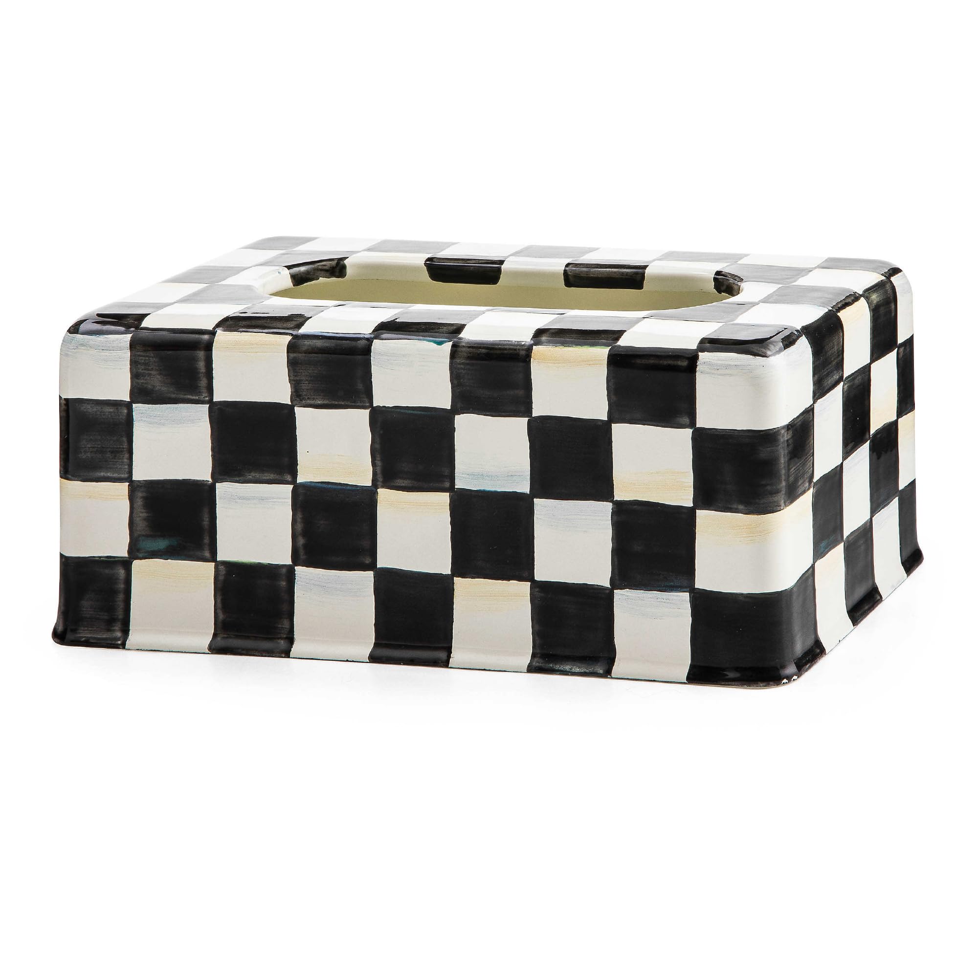 Mackenzie-Childs Tissue-Box Cover, Tissue Holder For Home Decor, Black-And-White Courtly Check, Rectangle
